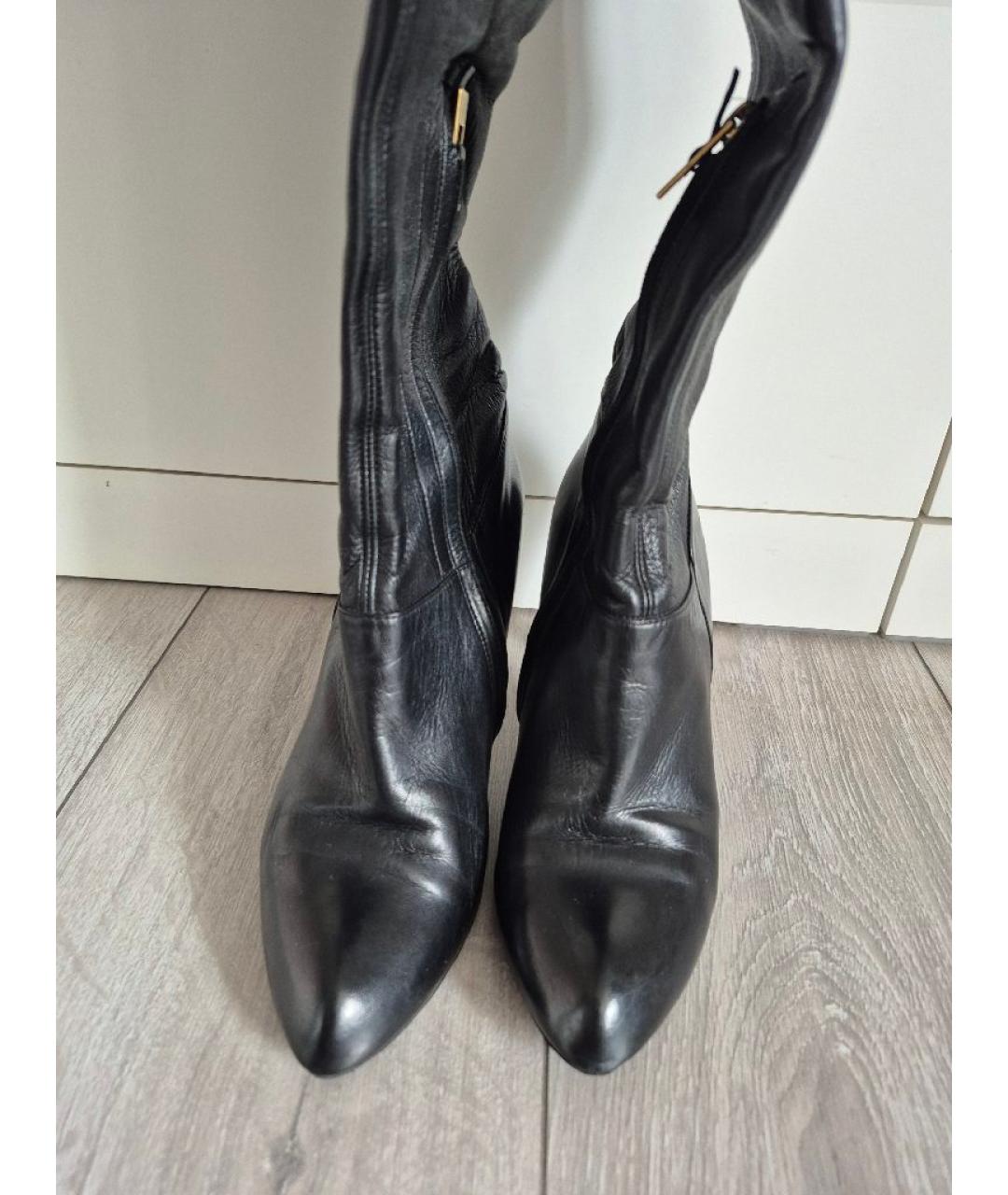 SAINT LAURENT Черные кожаные ботфорты, фото 2