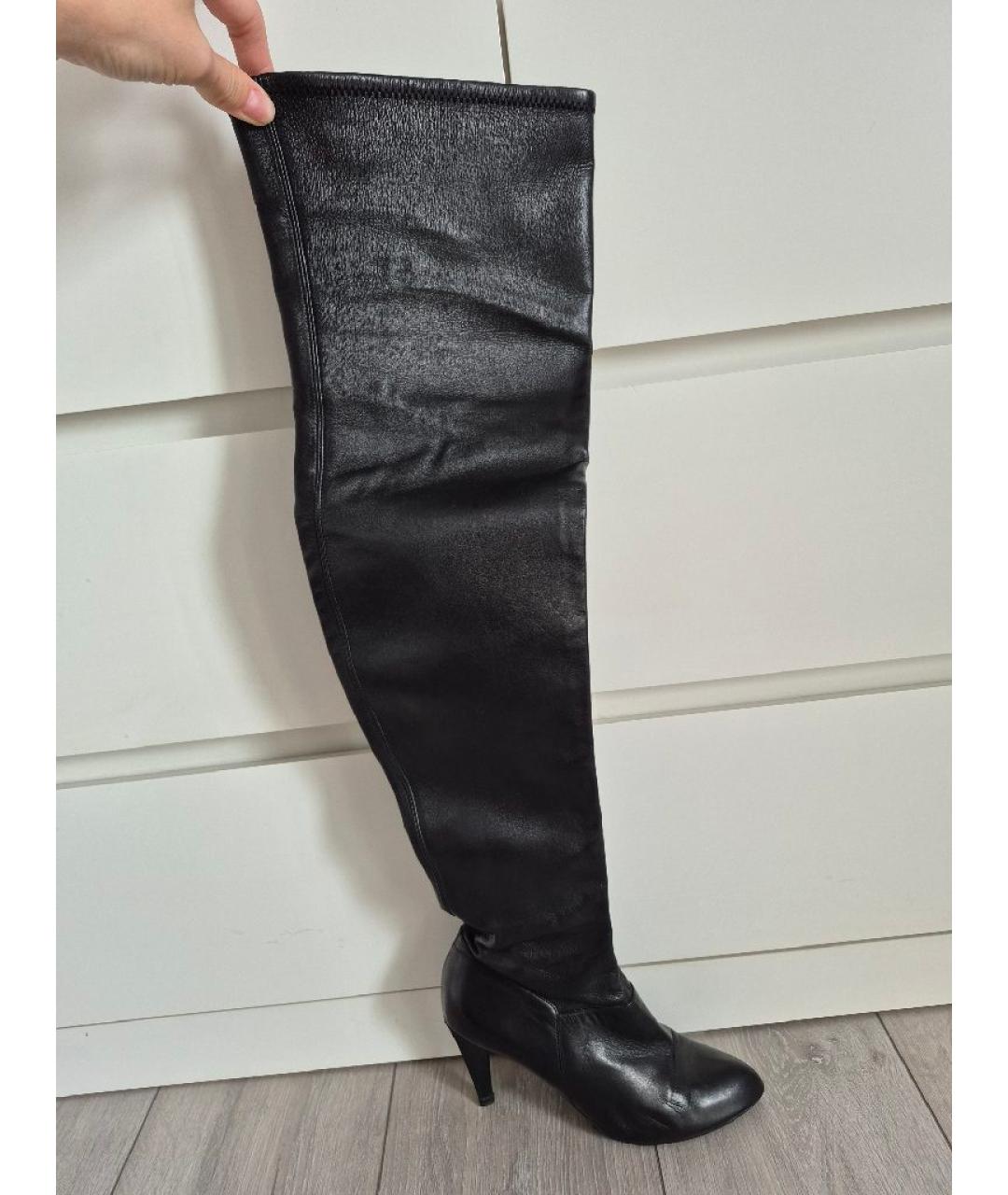 SAINT LAURENT Черные кожаные ботфорты, фото 8