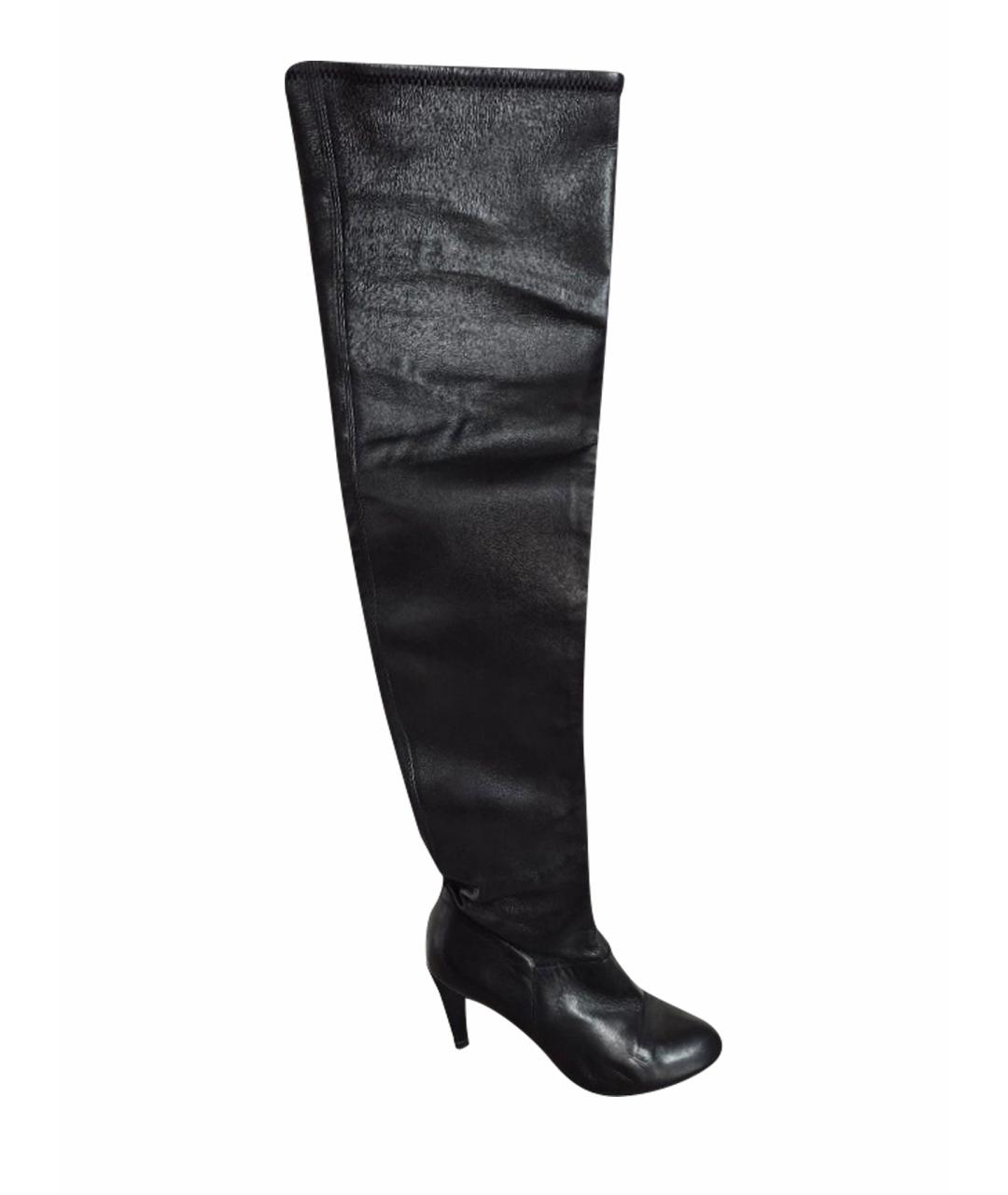 SAINT LAURENT Черные кожаные ботфорты, фото 1