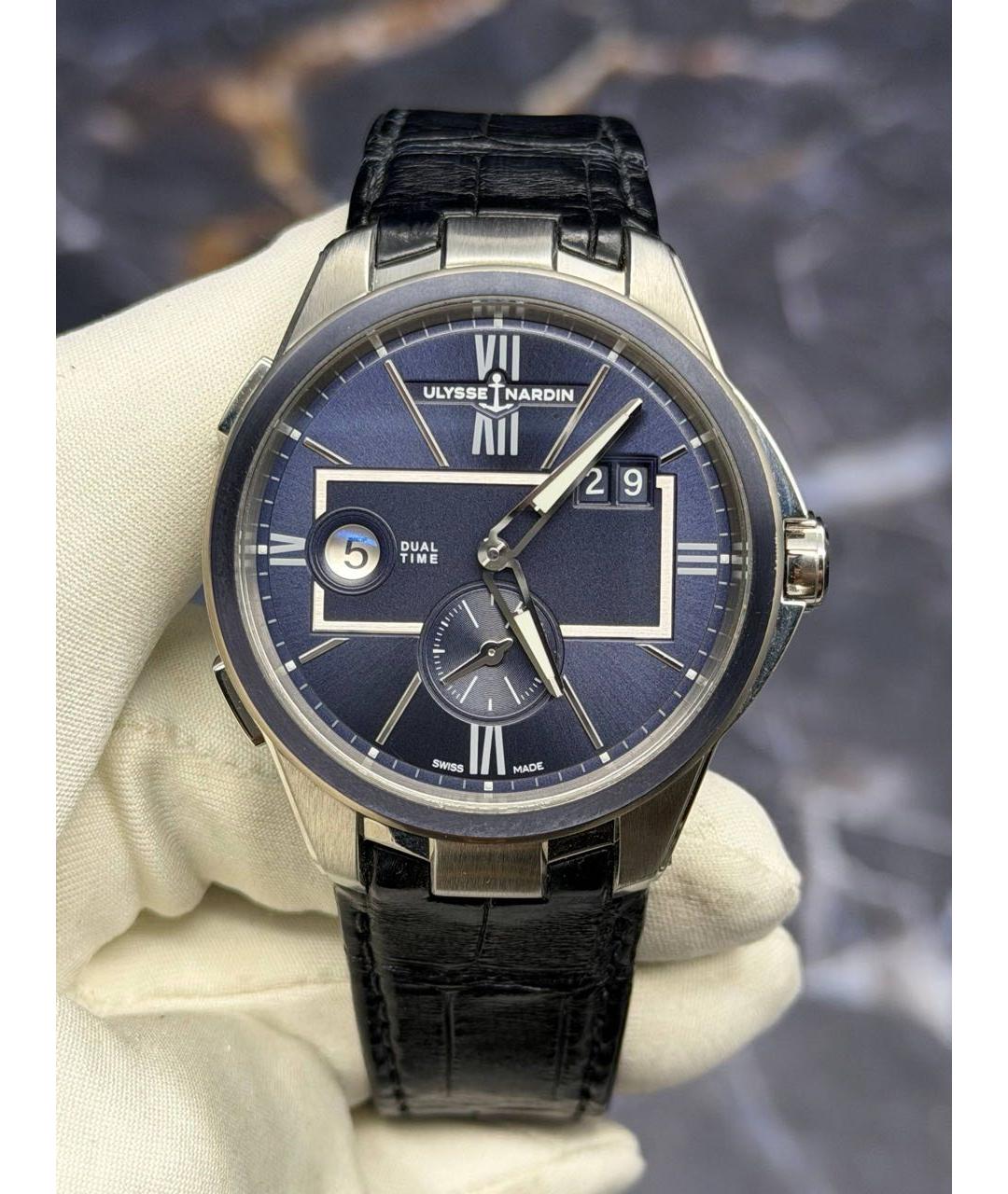 Ulysse Nardin Темно-синие стальные часы, фото 9