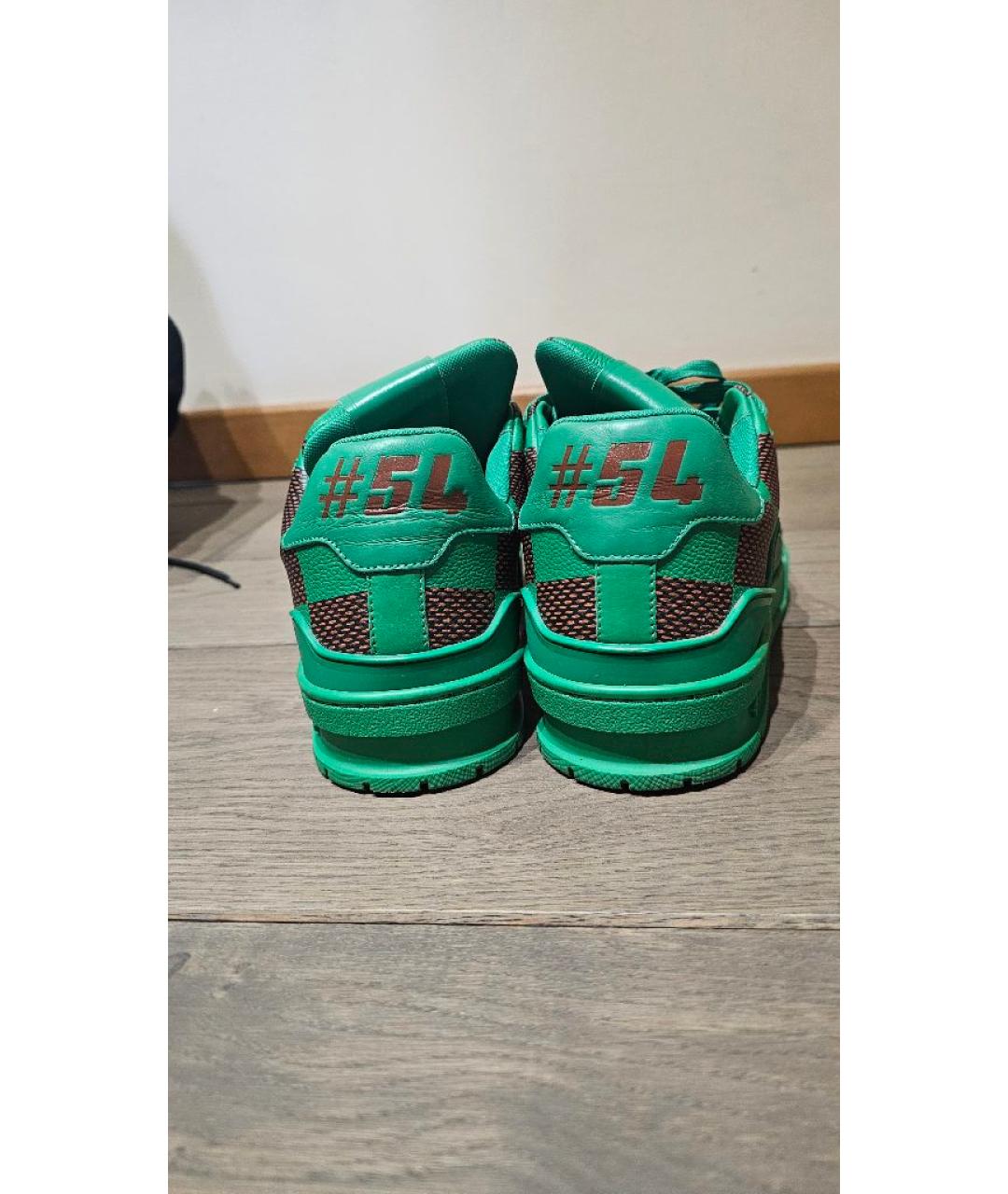 LOUIS VUITTON Зеленые кожаные низкие кроссовки / кеды, фото 4