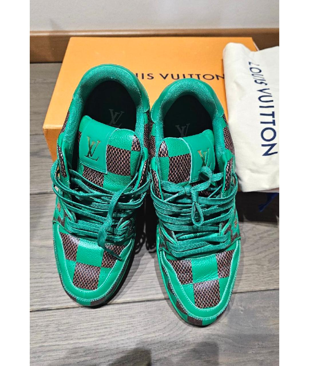 LOUIS VUITTON Зеленые кожаные низкие кроссовки / кеды, фото 5
