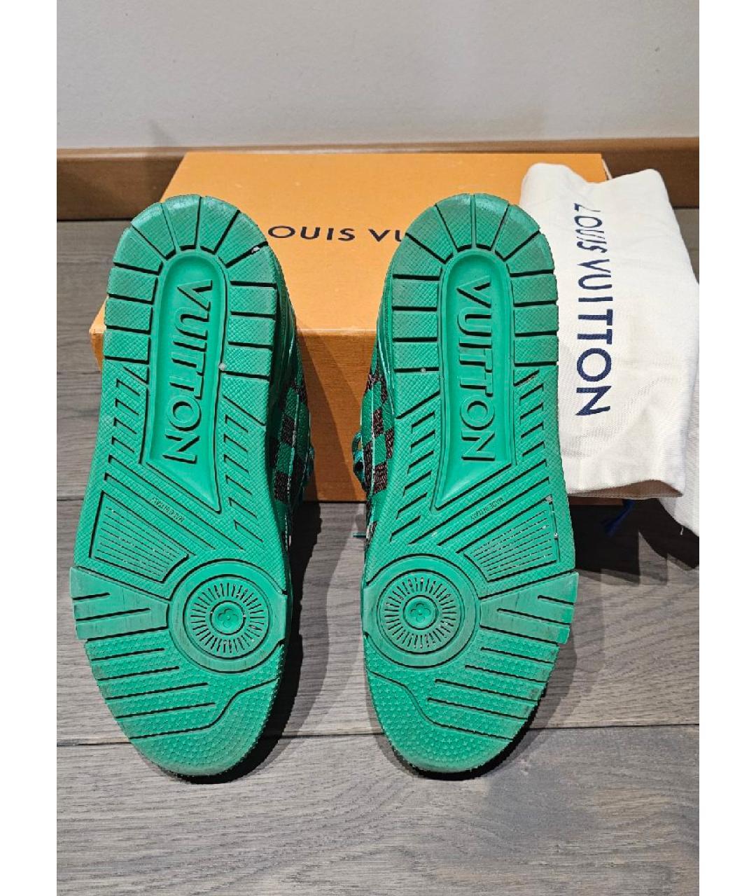 LOUIS VUITTON Зеленые кожаные низкие кроссовки / кеды, фото 3