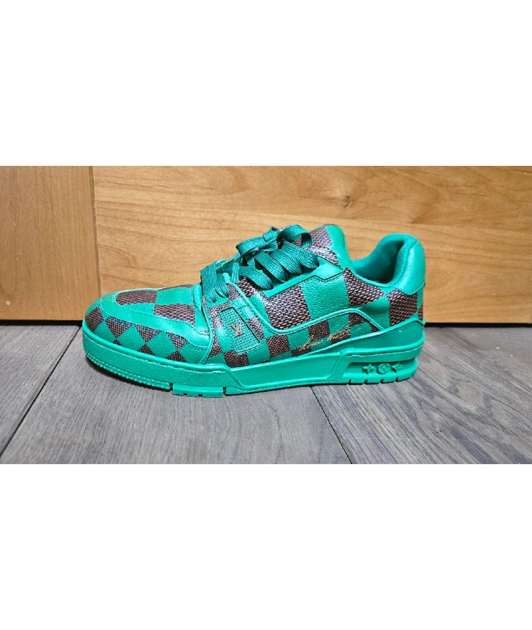 LOUIS VUITTON Зеленые кожаные низкие кроссовки / кеды, фото 6