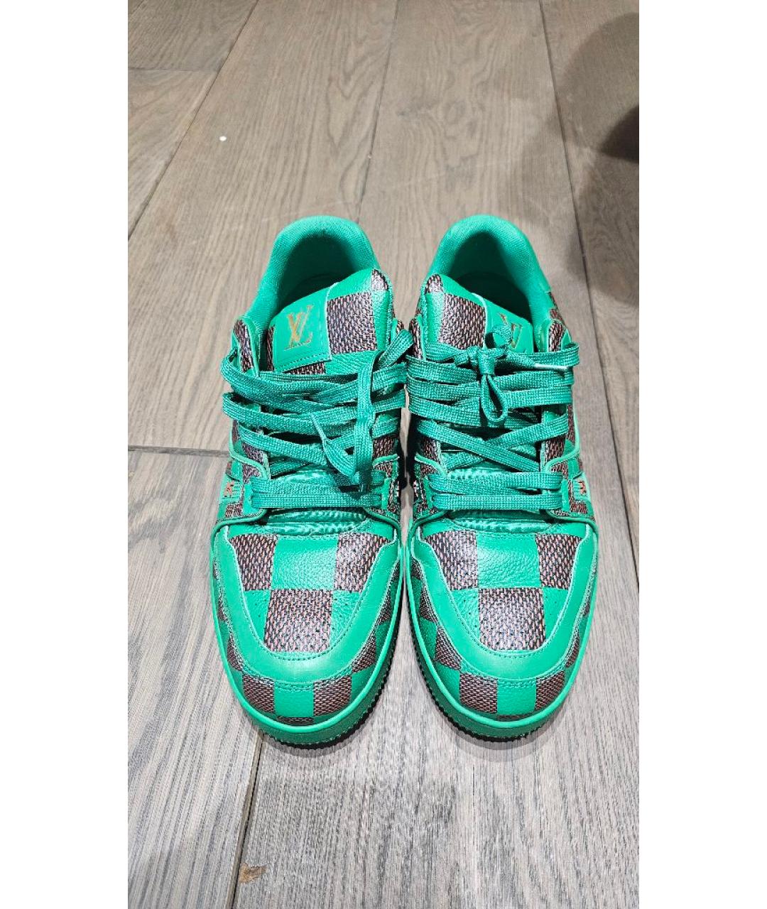 LOUIS VUITTON Зеленые кожаные низкие кроссовки / кеды, фото 2