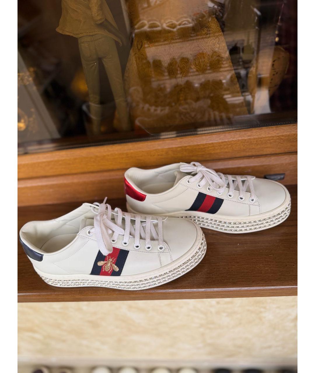 GUCCI Белые кожаные кроссовки, фото 7