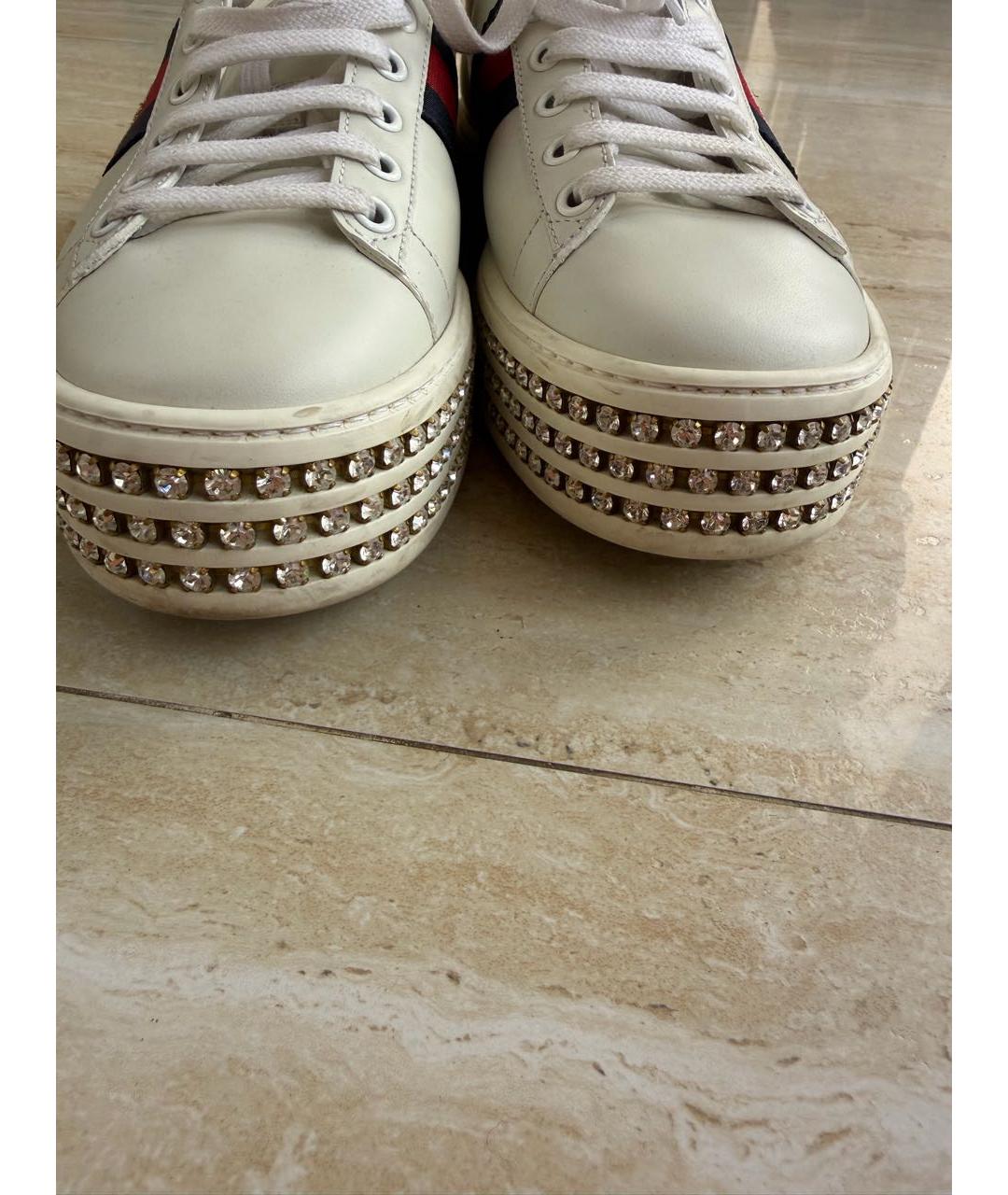 GUCCI Белые кожаные кроссовки, фото 4