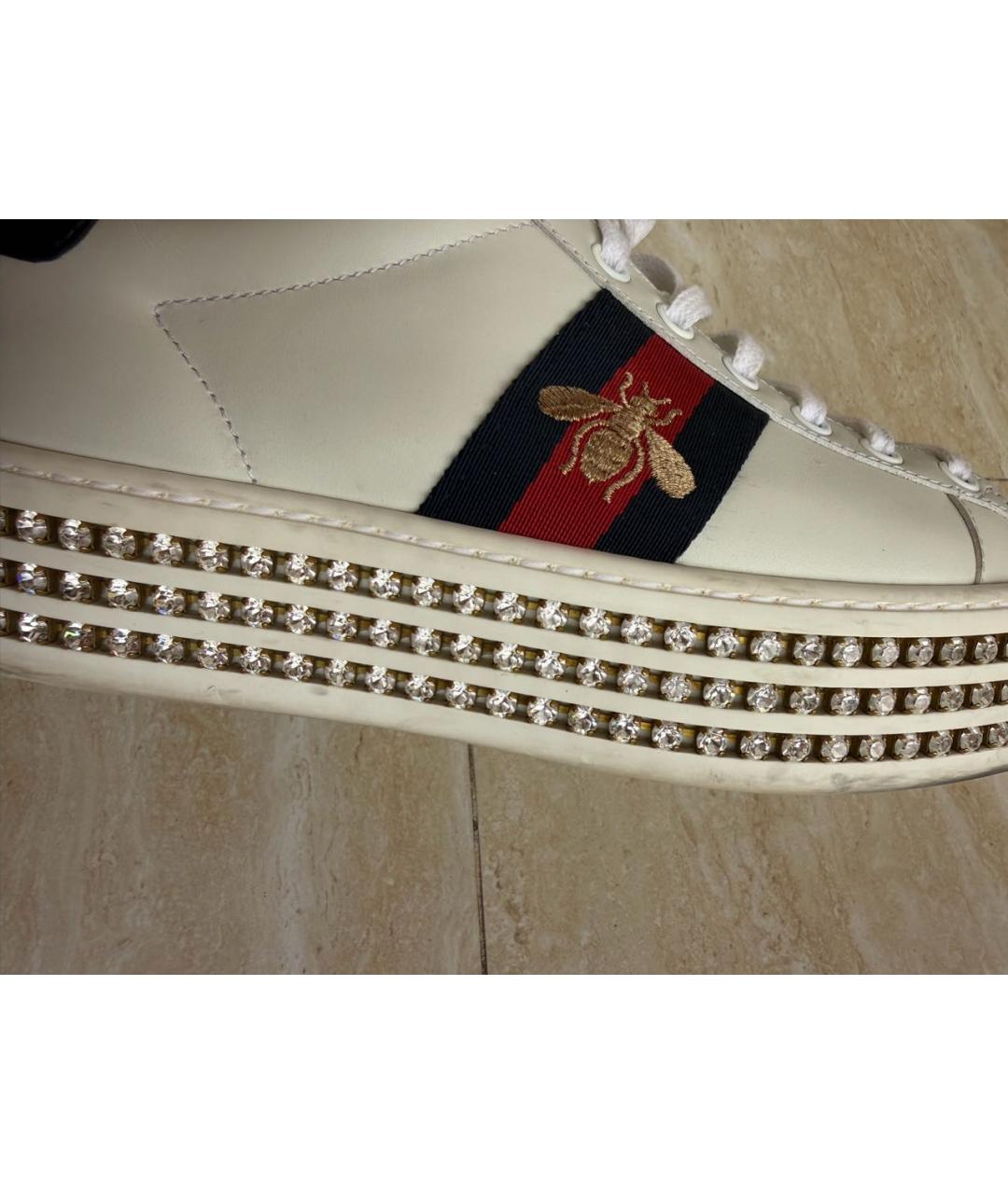 GUCCI Белые кожаные кроссовки, фото 6