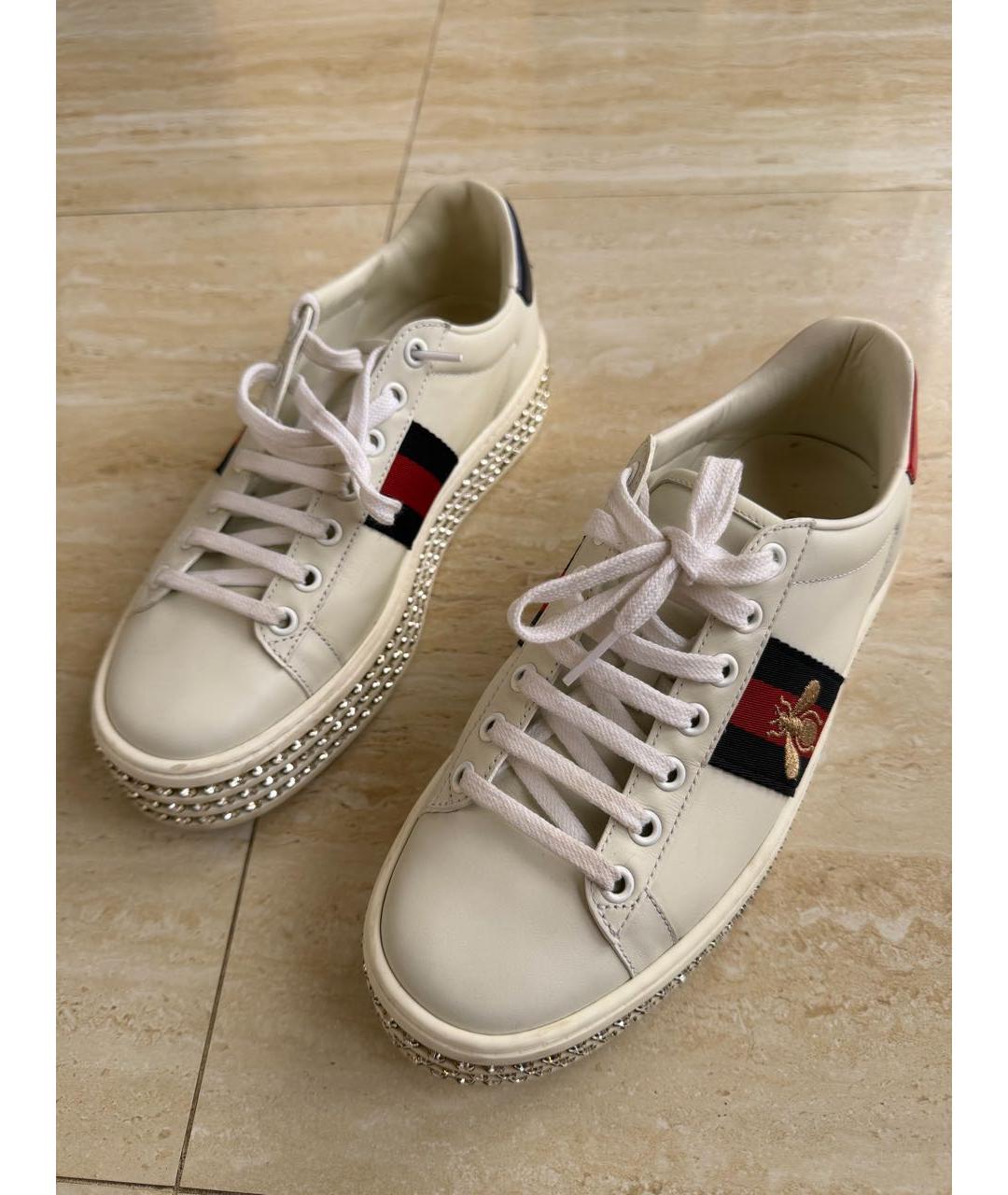 GUCCI Белые кожаные кроссовки, фото 2