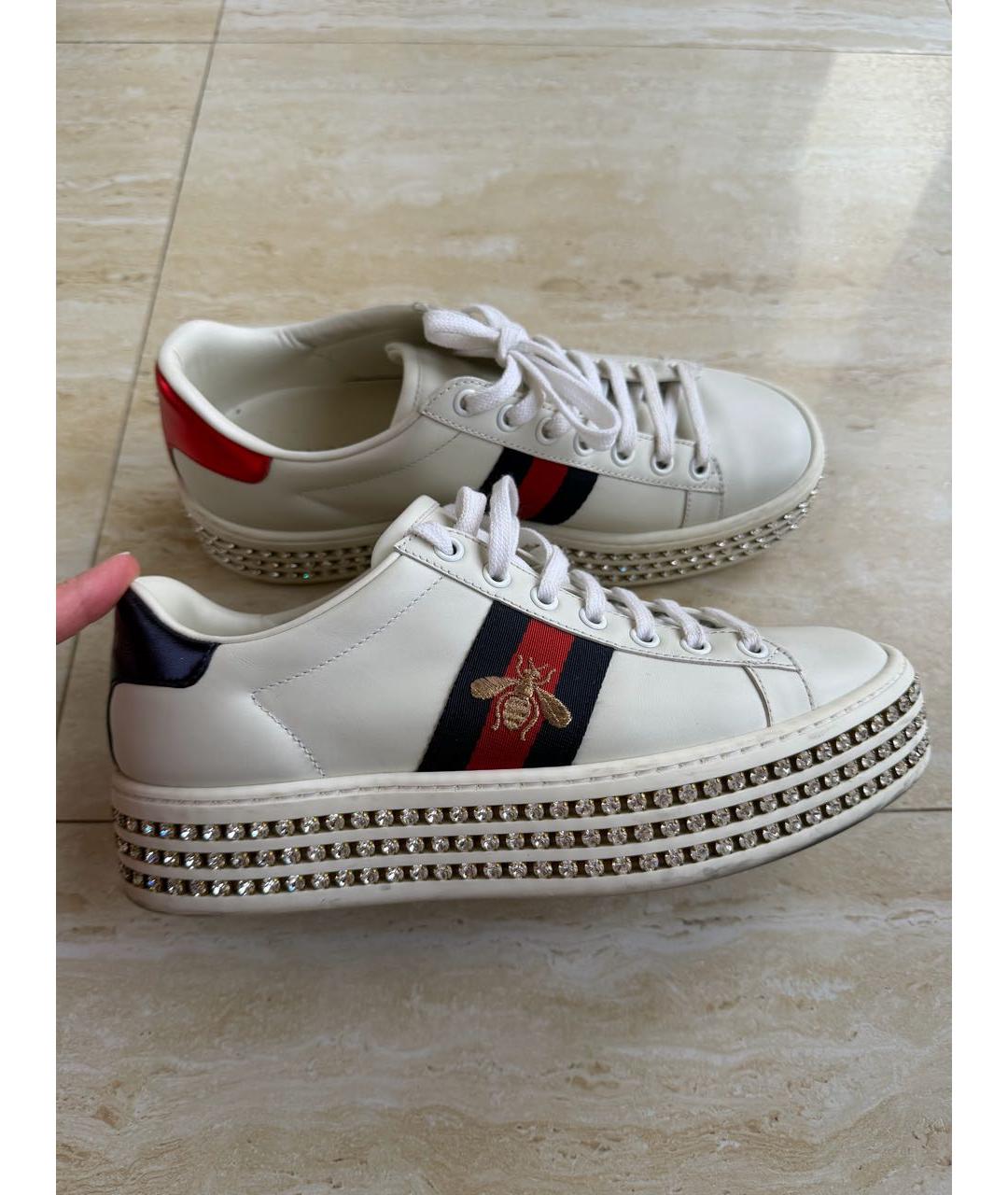 GUCCI Белые кожаные кроссовки, фото 8