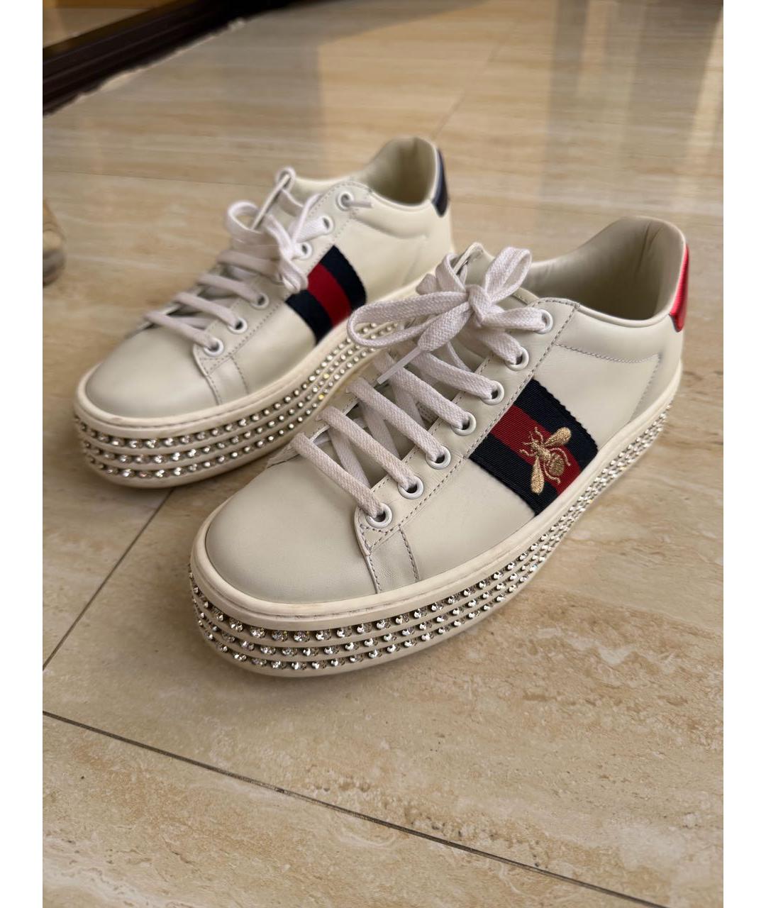 GUCCI Белые кожаные кроссовки, фото 3