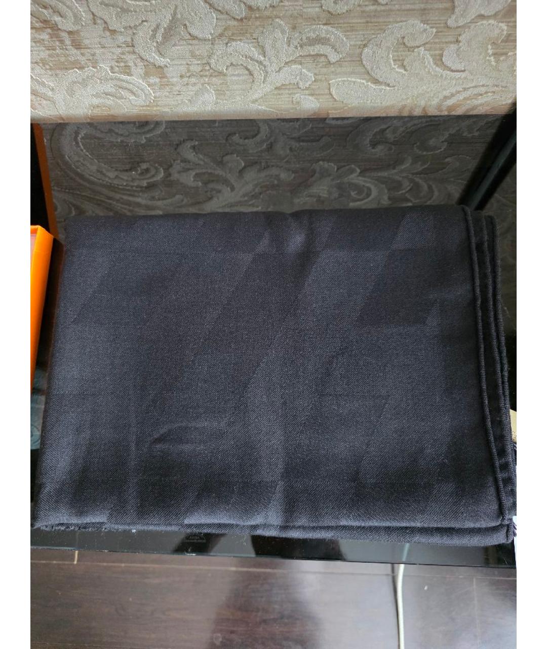 HERMES Черный кашемировый шарф, фото 5