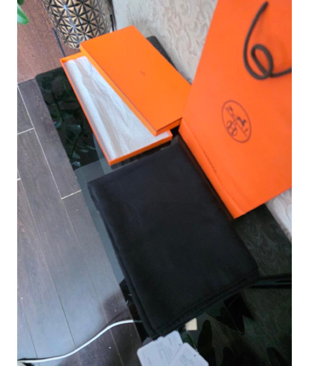 HERMES Черный кашемировый шарф, фото 2