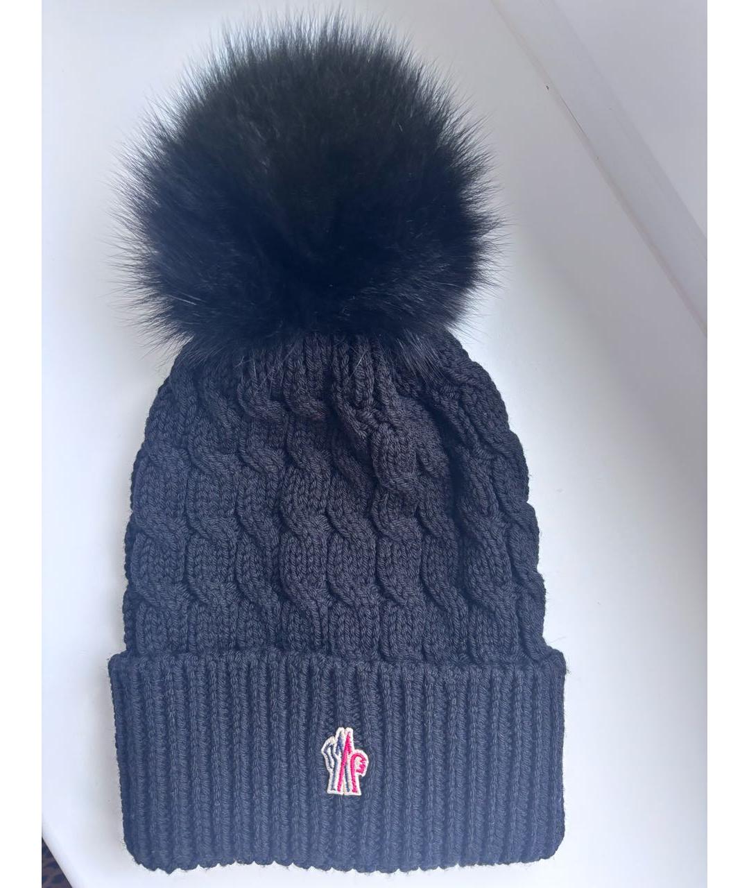 MONCLER Черная шерстяная шапка, фото 4