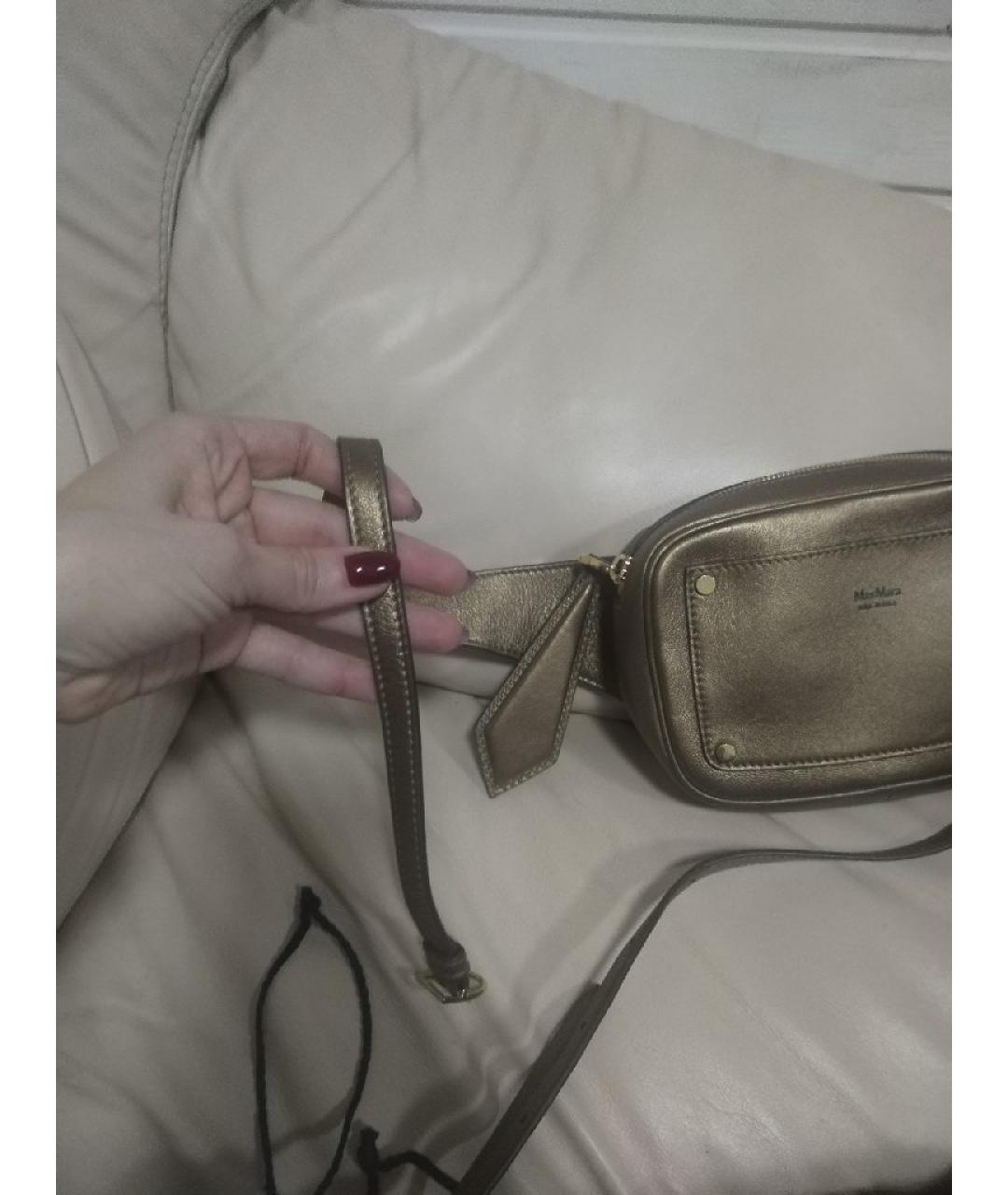 MAX MARA Золотая кожаная поясная сумка, фото 7