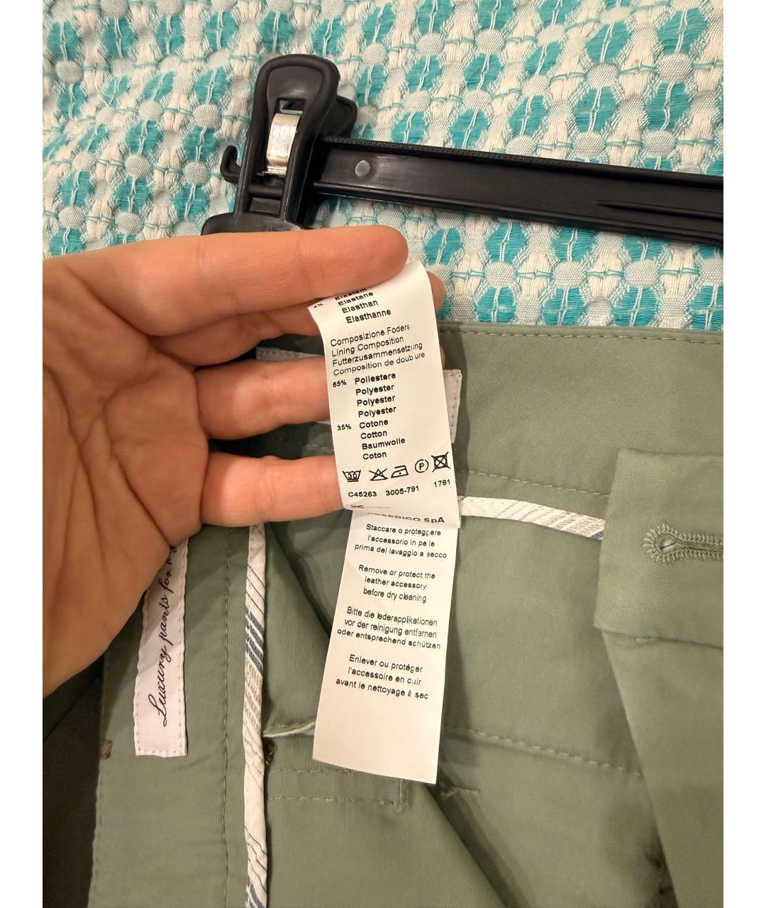 PESERICO Зеленые хлопко-эластановые брюки широкие, фото 5