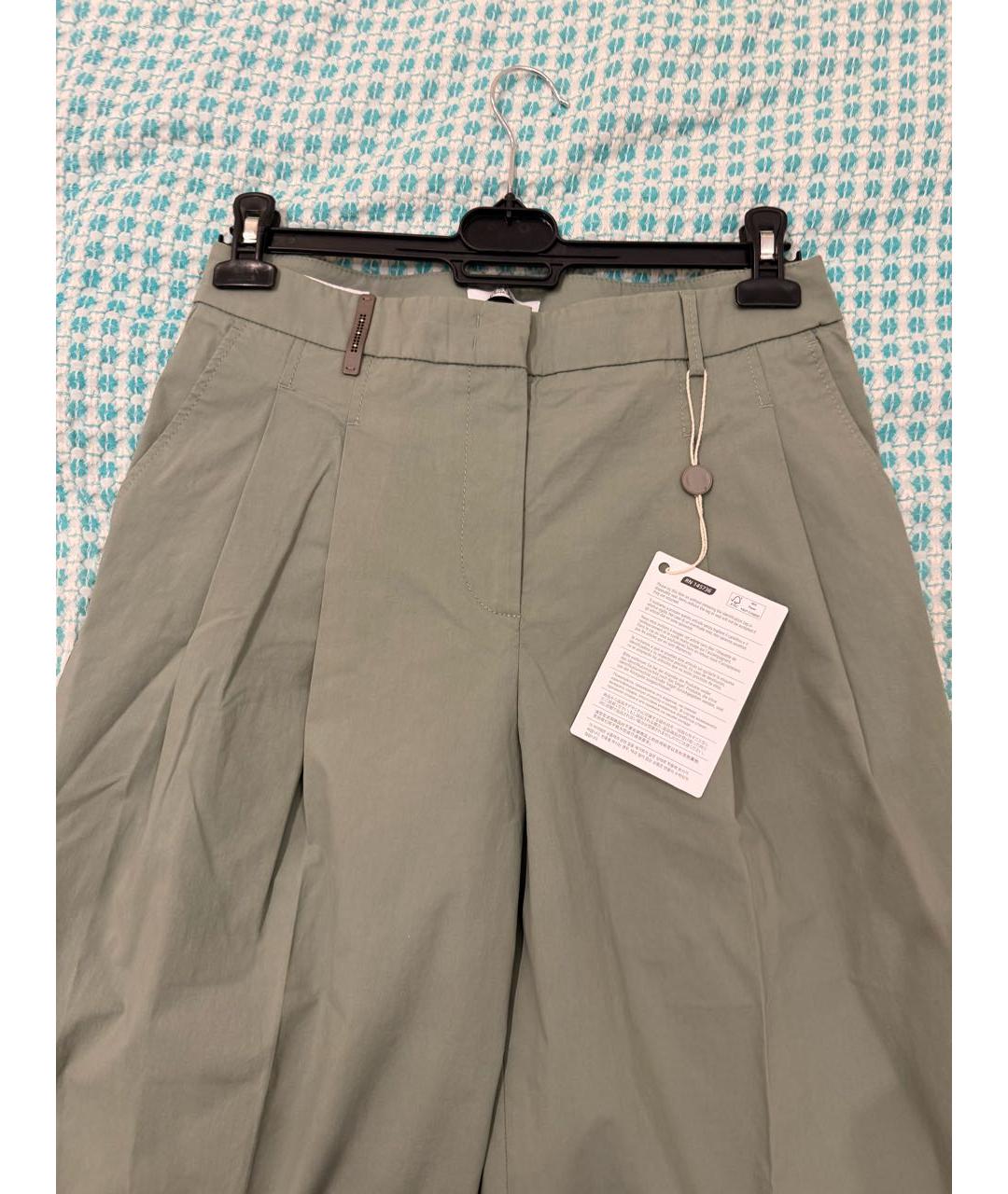 PESERICO Зеленые хлопко-эластановые брюки широкие, фото 3