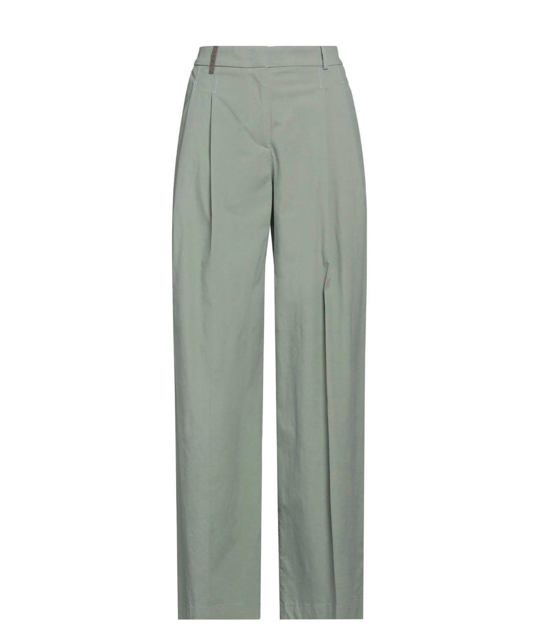 PESERICO Зеленые хлопко-эластановые брюки широкие, фото 1