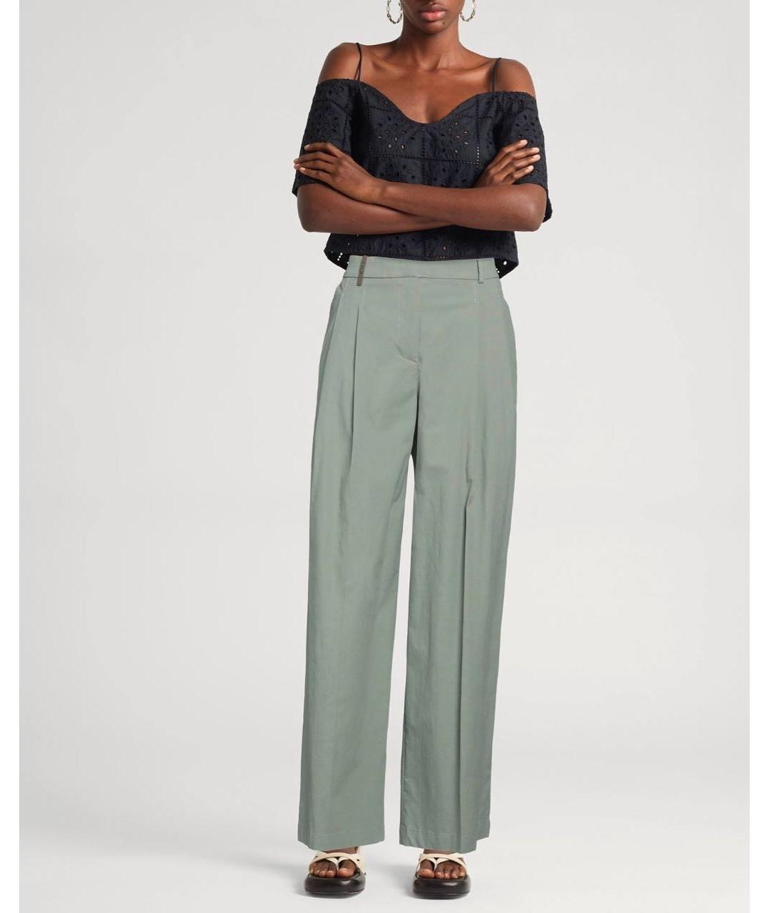 PESERICO Зеленые хлопко-эластановые брюки широкие, фото 7