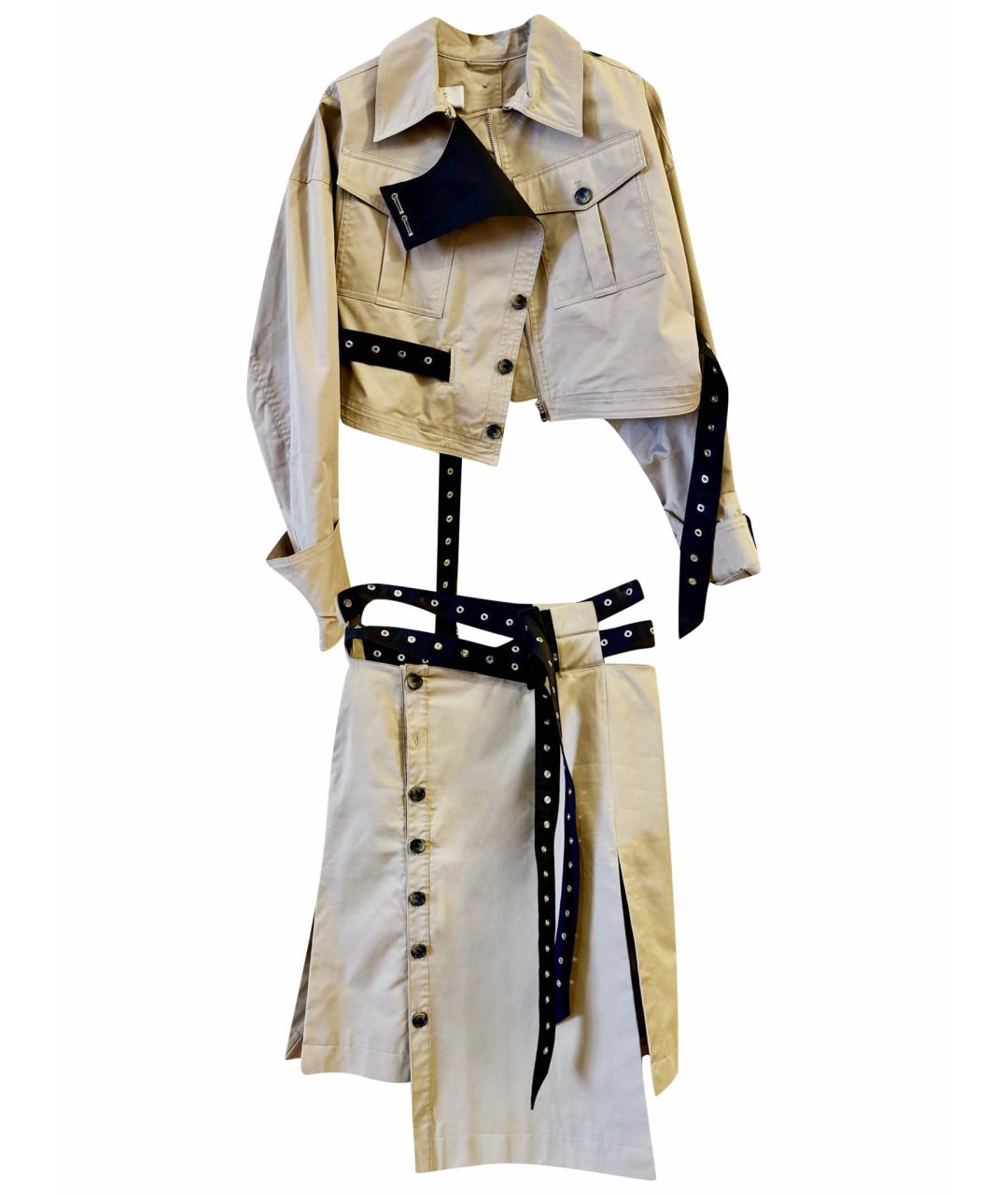 ROKH Бежевый хлопковый костюм с юбками, фото 1