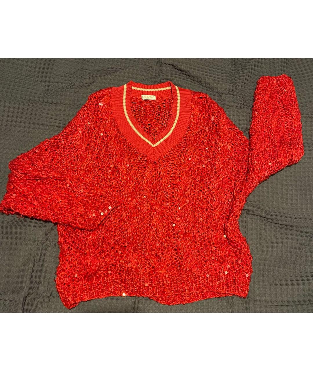 BRUNELLO CUCINELLI Красный льняной джемпер / свитер, фото 7
