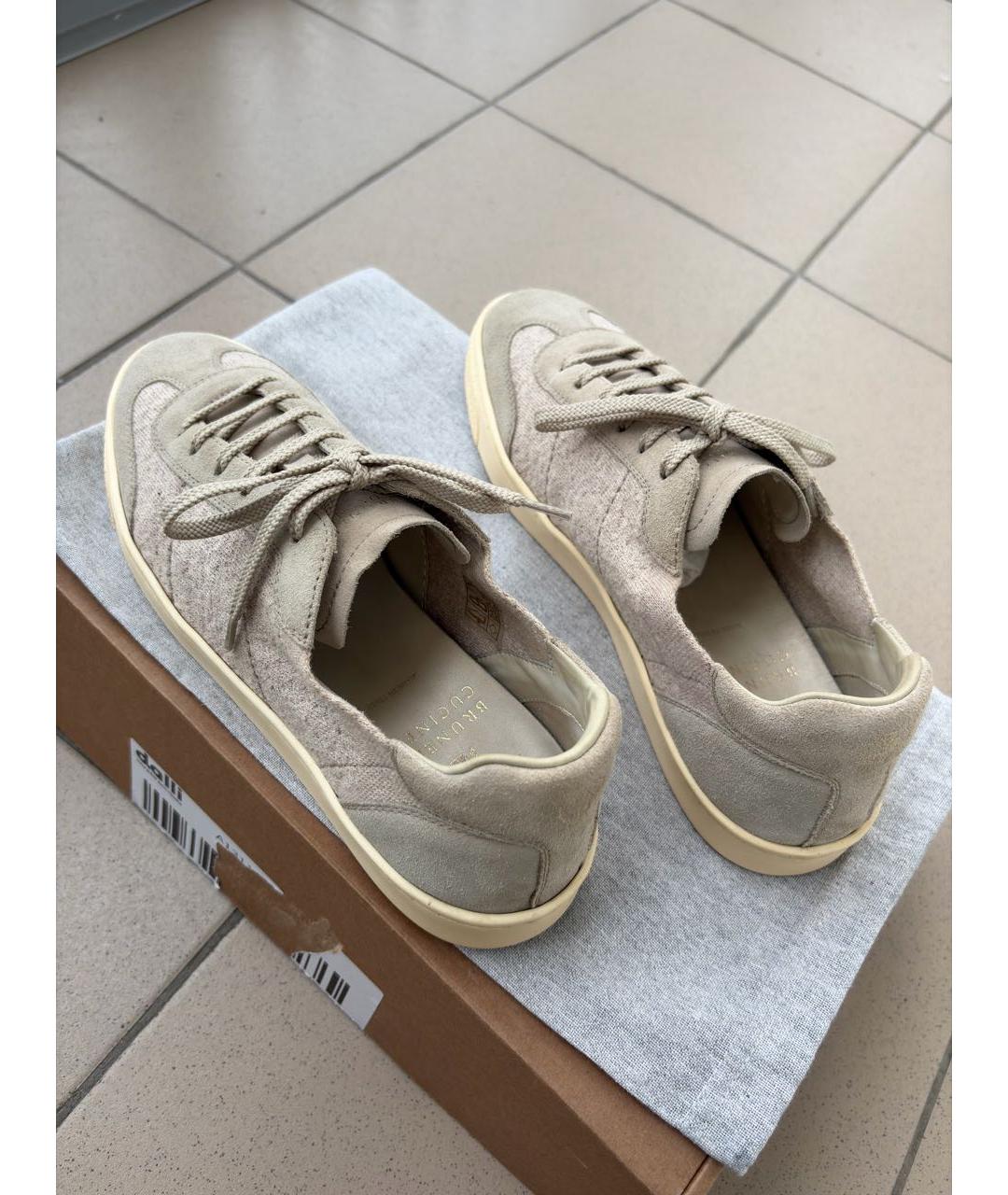 BRUNELLO CUCINELLI Бежевые замшевые низкие кроссовки / кеды, фото 3