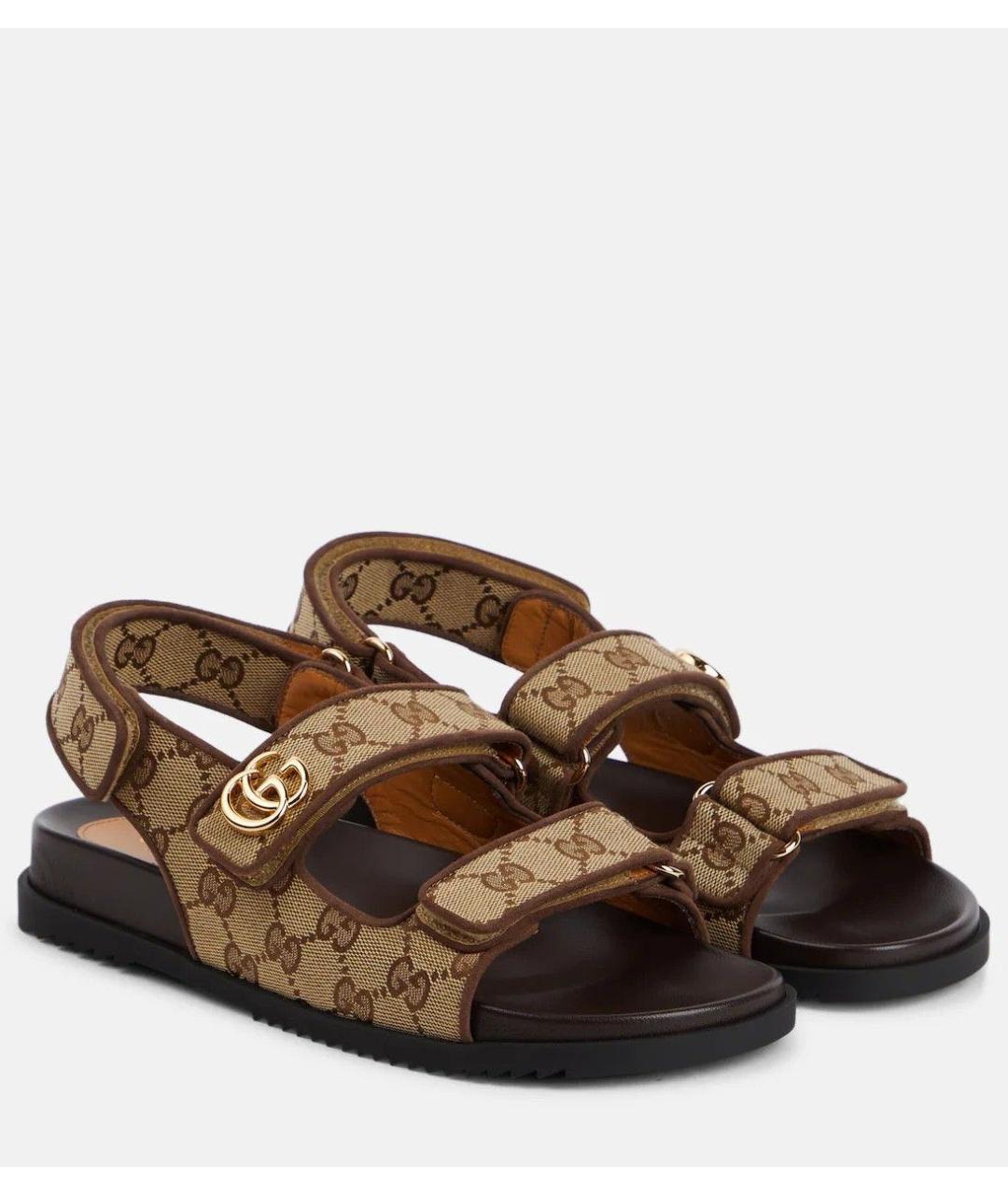 GUCCI Коричневые текстильные босоножки, фото 2