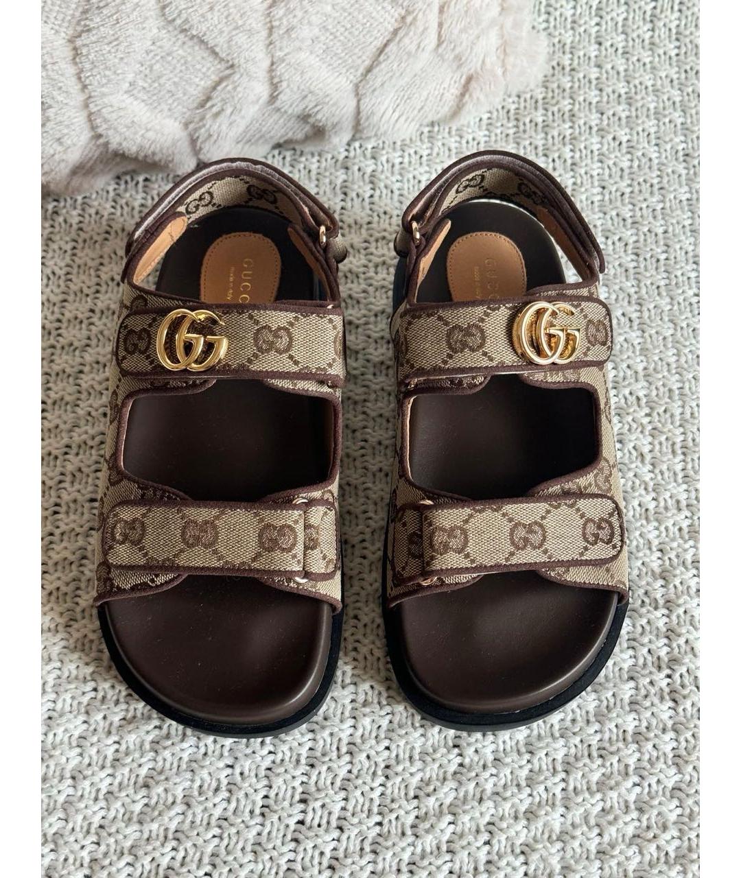 GUCCI Коричневые текстильные босоножки, фото 3