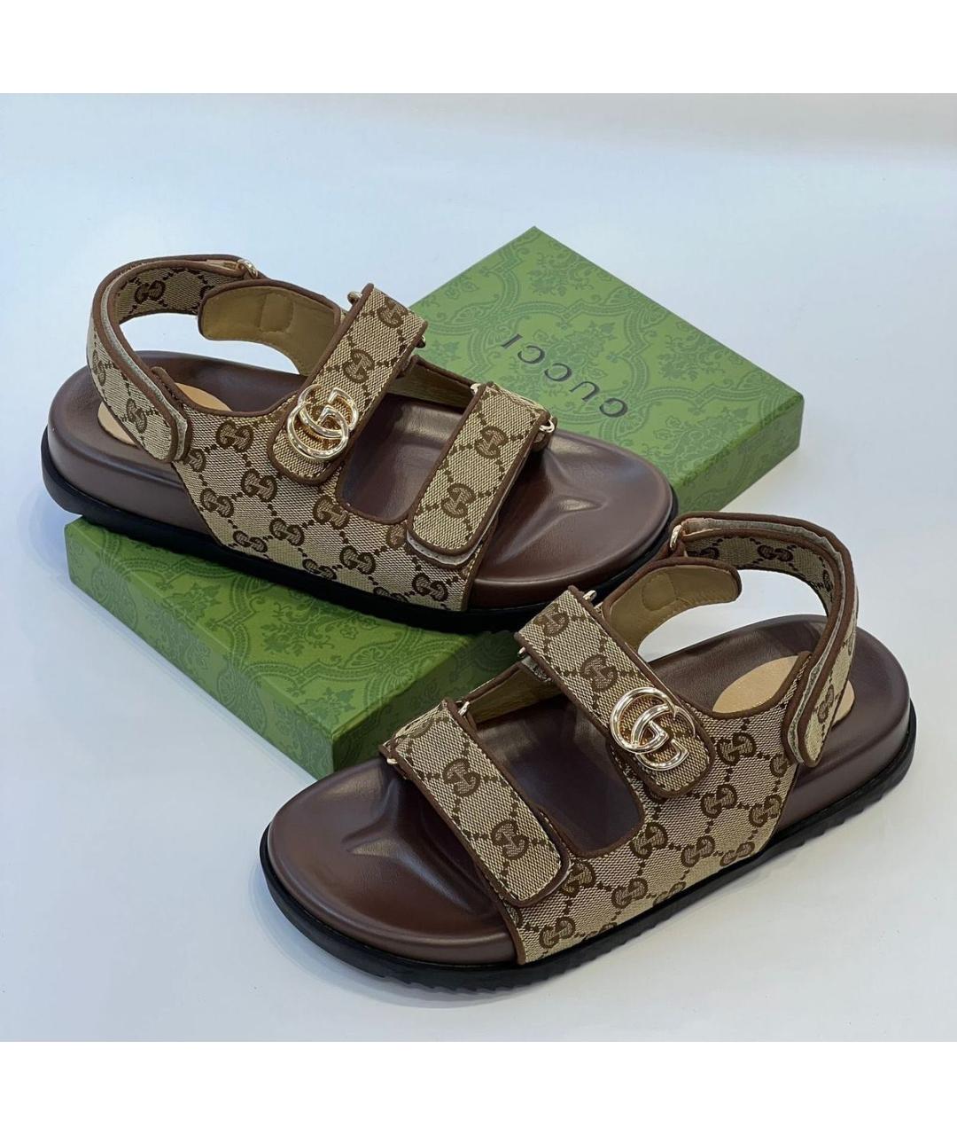 GUCCI Коричневые текстильные босоножки, фото 4