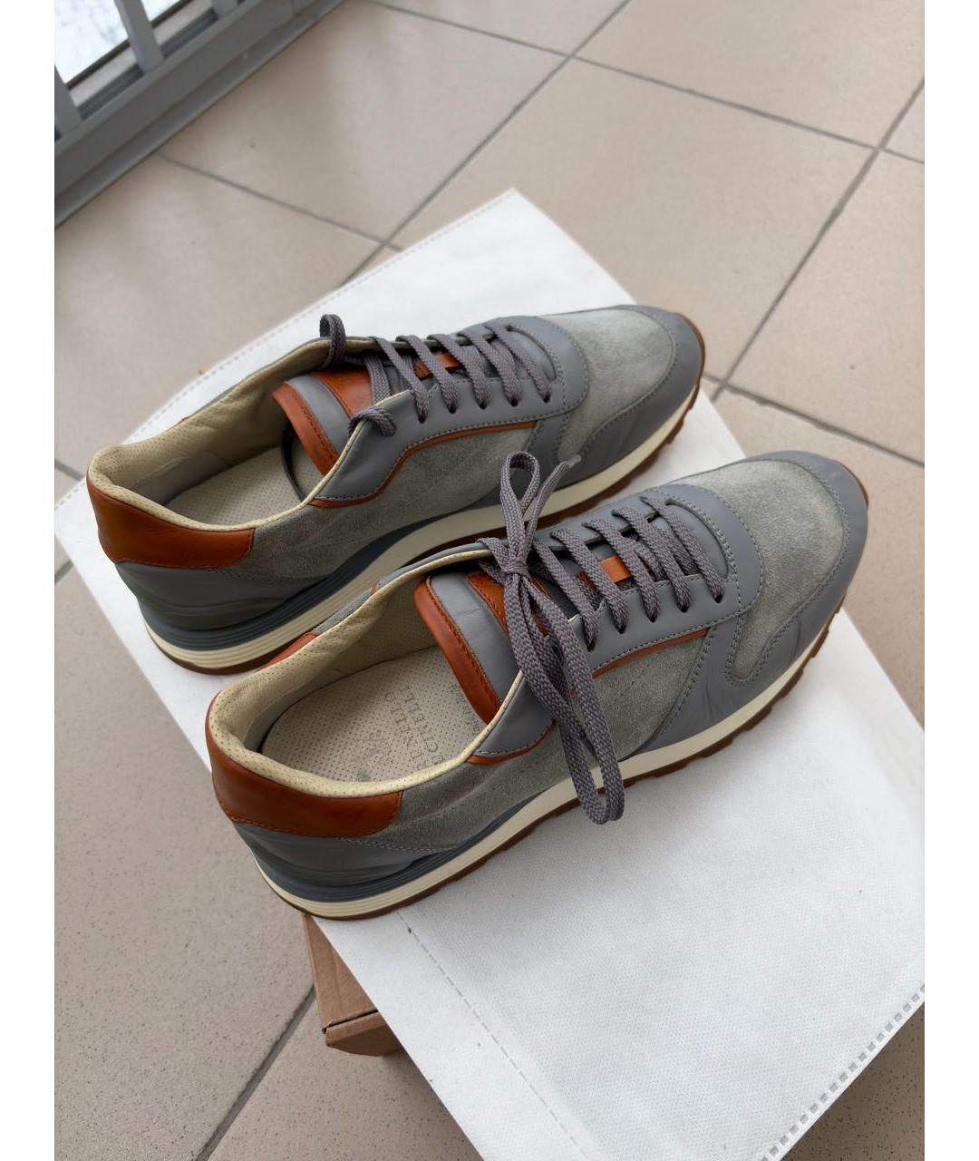 BRUNELLO CUCINELLI Серые замшевые низкие кроссовки / кеды, фото 3