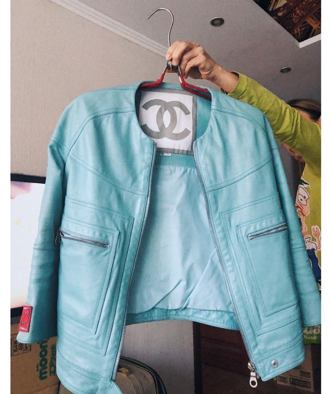 CHANEL Бирюзовый кожаный тренч/плащ, фото 9