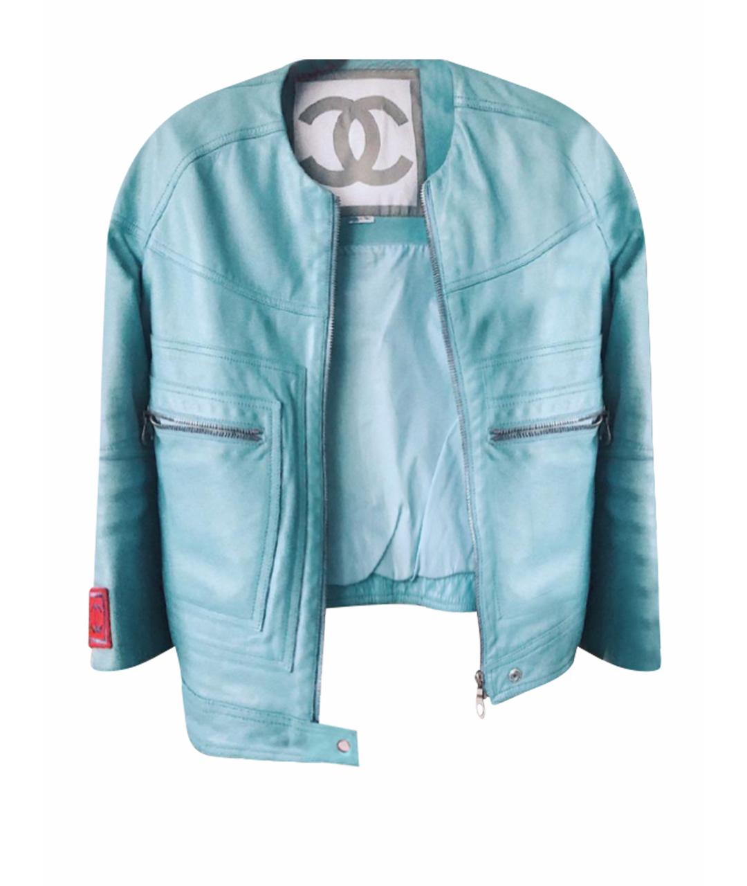 CHANEL Бирюзовый кожаный тренч/плащ, фото 1