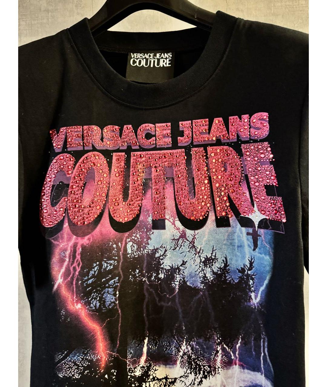 VERSACE JEANS COUTURE Черная хлопковая футболка, фото 3