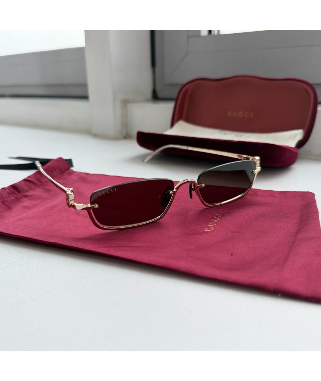 GUCCI Коричневые металлические солнцезащитные очки, фото 5