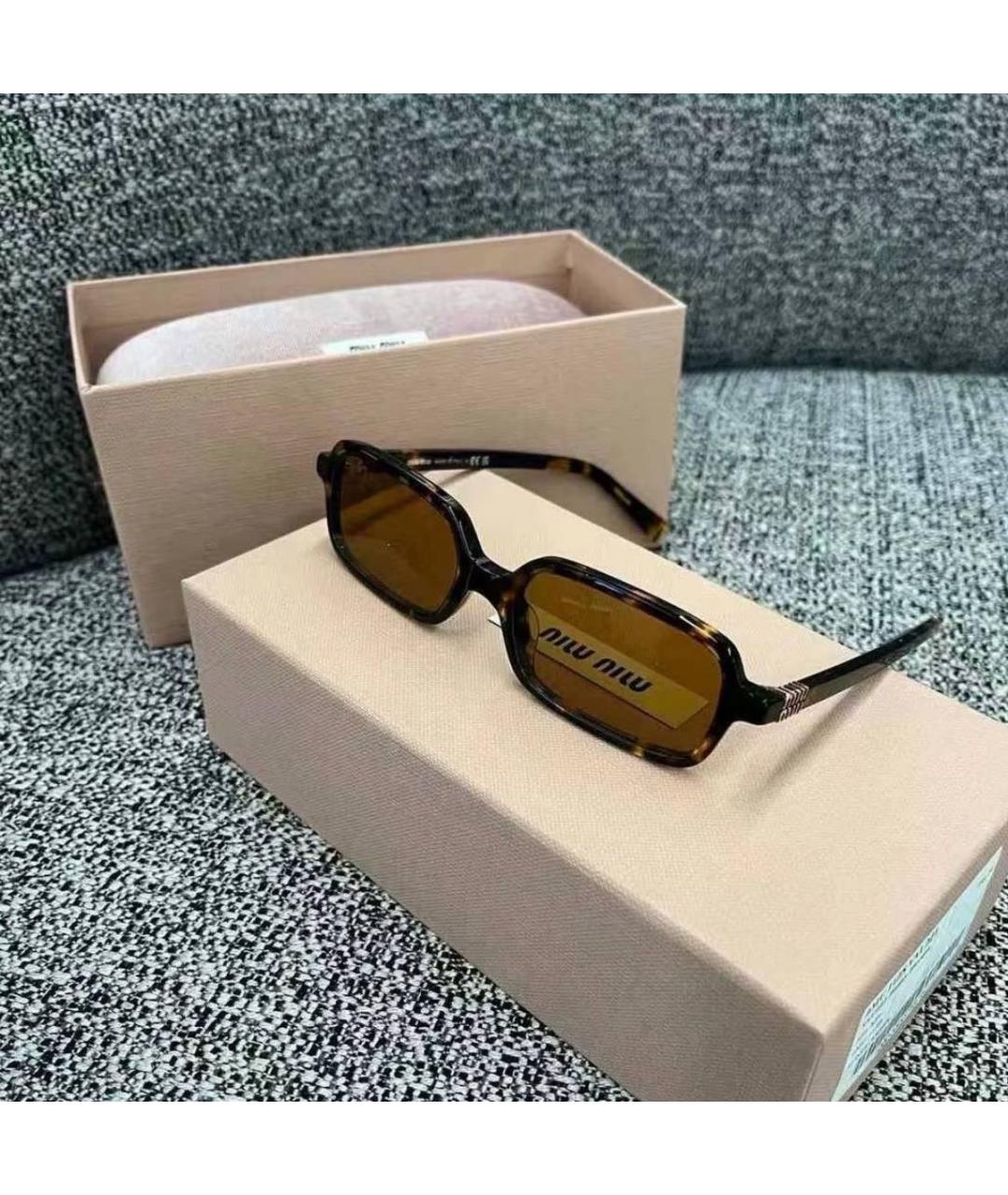 MIU MIU Коричневые пластиковые солнцезащитные очки, фото 4
