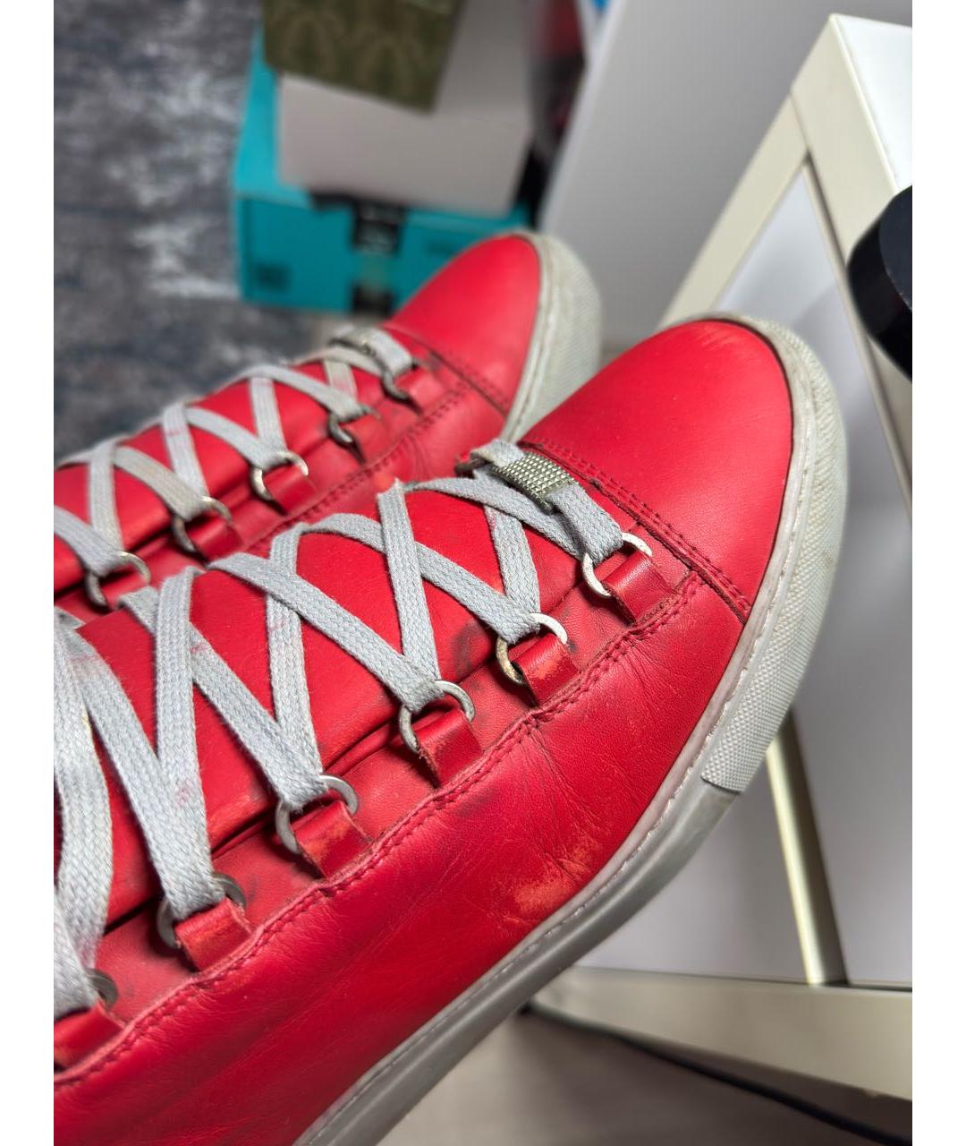 BALENCIAGA Красные кожаные высокие кроссовки / кеды, фото 5