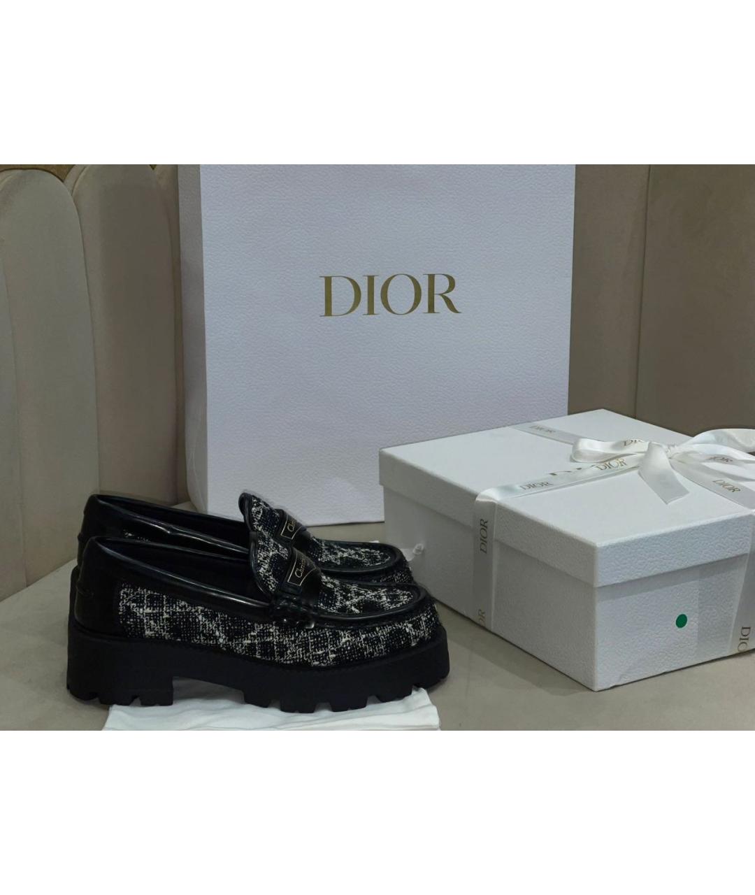 CHRISTIAN DIOR Черные текстильные лоферы, фото 5