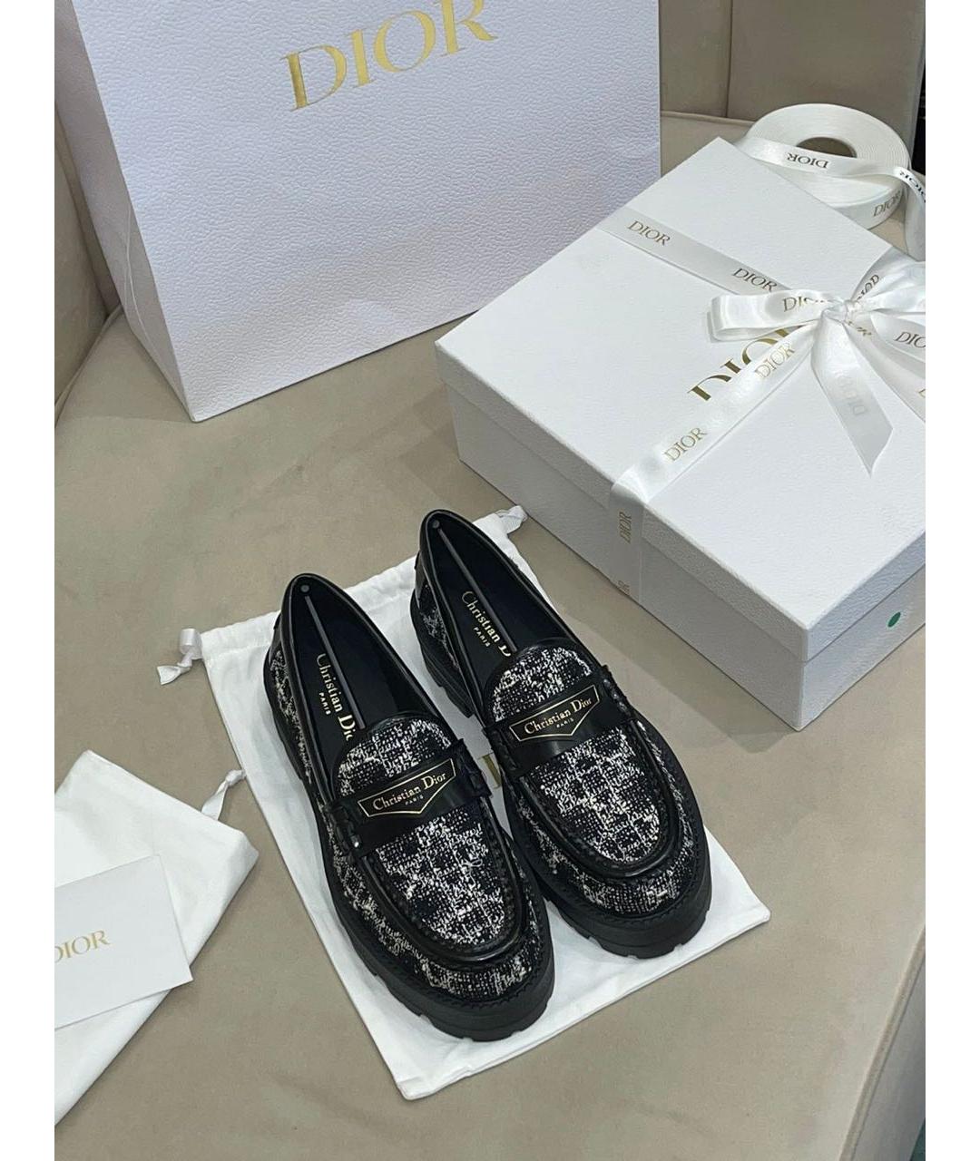 CHRISTIAN DIOR Черные текстильные лоферы, фото 4