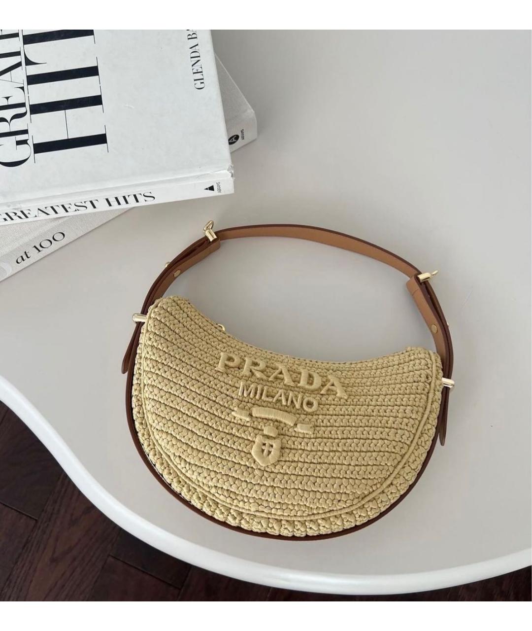 PRADA Бежевая тканевая сумка с короткими ручками, фото 3