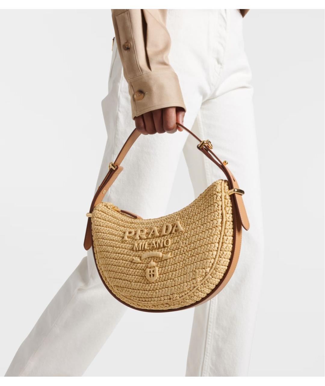 PRADA Бежевая тканевая сумка с короткими ручками, фото 4