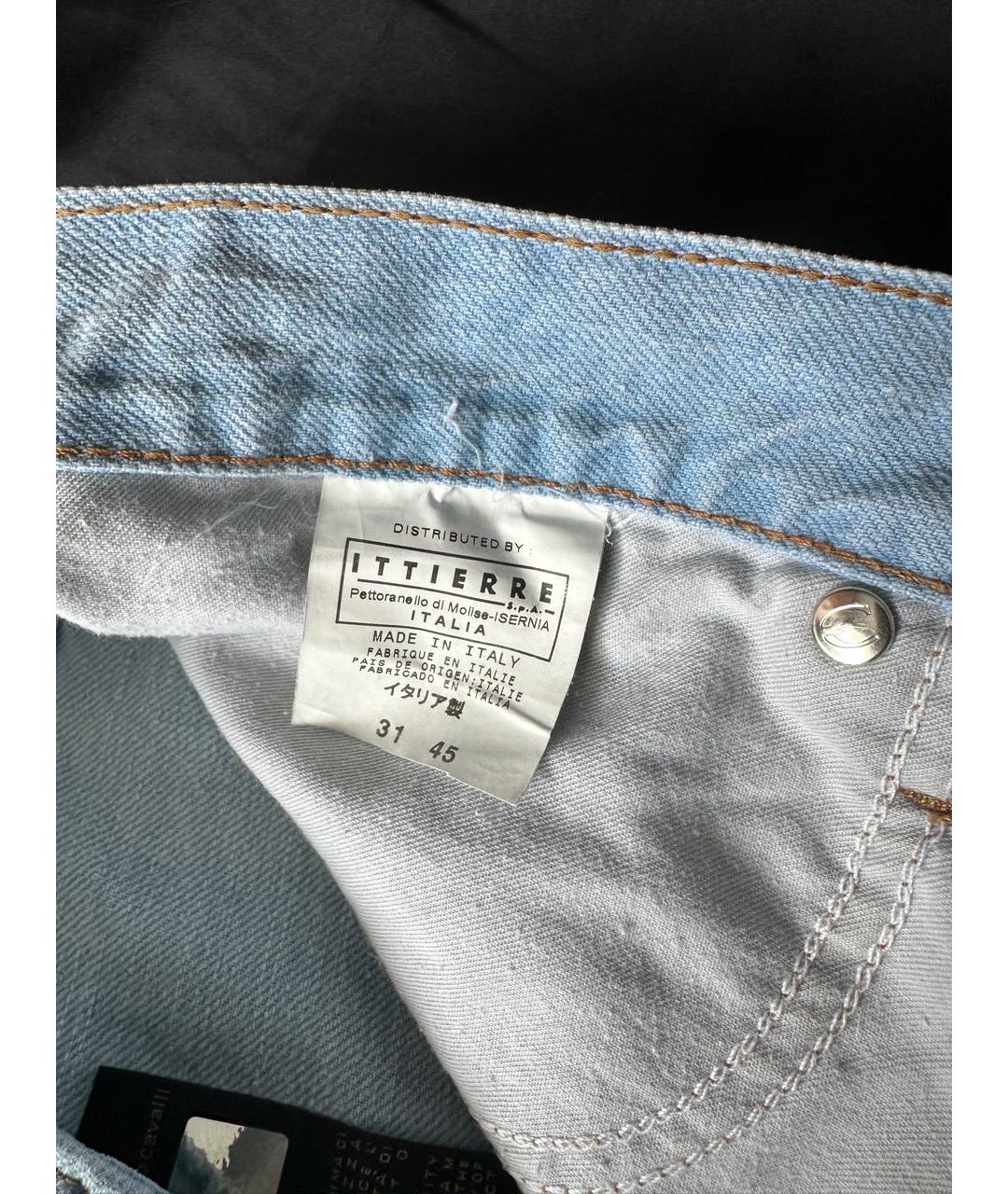 JUST CAVALLI Голубые хлопковые джинсы клеш, фото 4