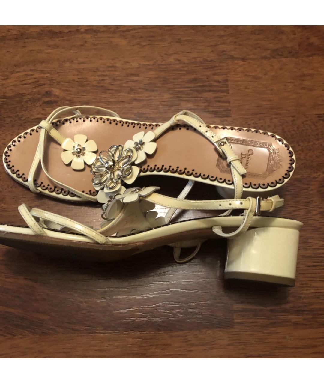 CHRISTIAN DIOR Бежевые кожаные босоножки, фото 4