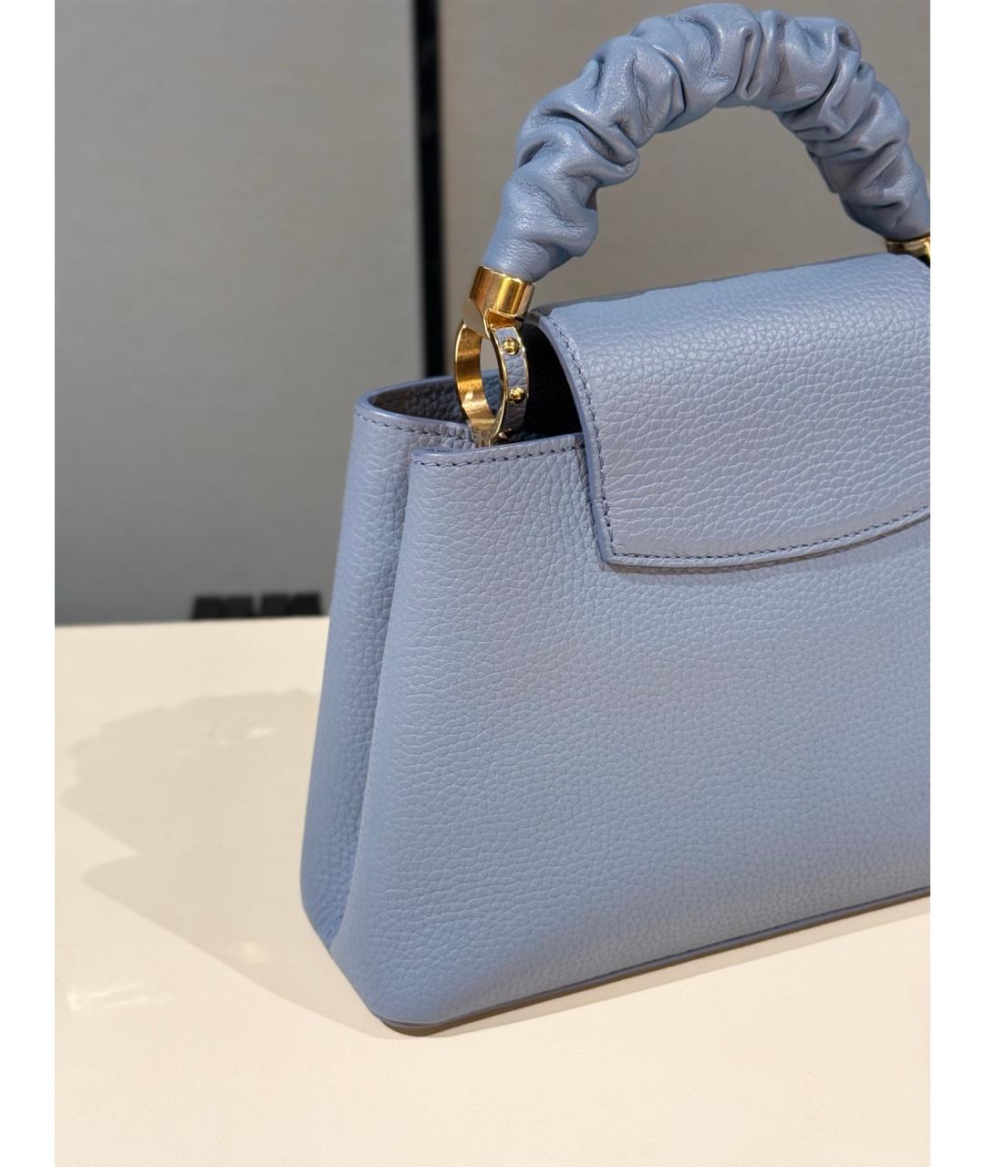 LOUIS VUITTON Голубая кожаная сумка с короткими ручками, фото 7