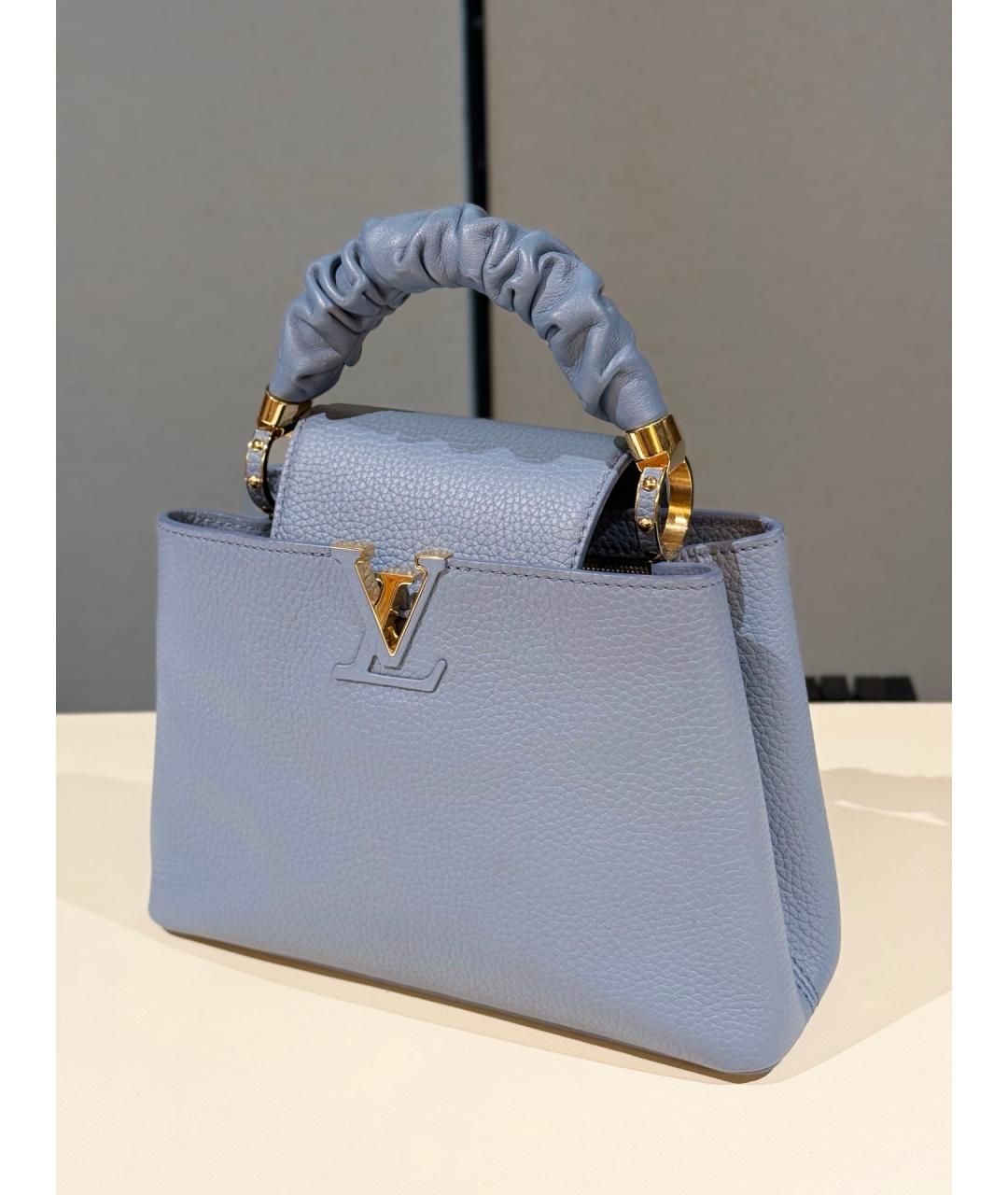 LOUIS VUITTON Голубая кожаная сумка с короткими ручками, фото 3