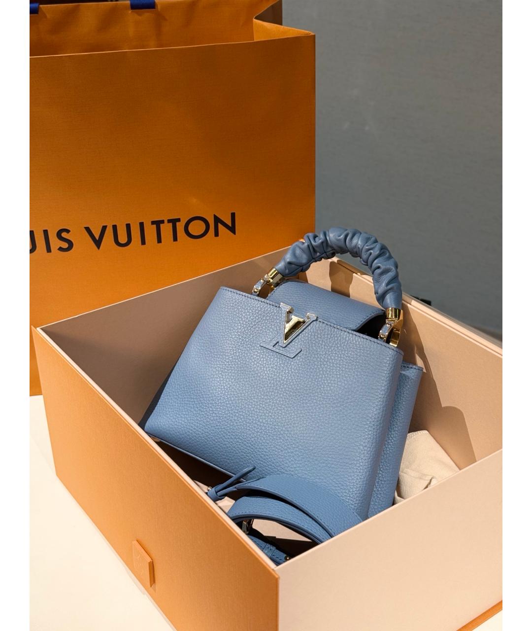 LOUIS VUITTON Голубая кожаная сумка с короткими ручками, фото 2