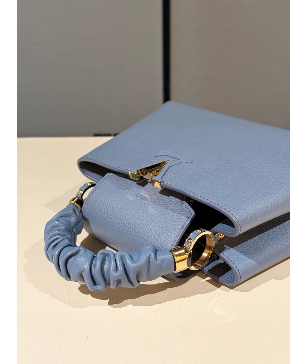 LOUIS VUITTON Голубая кожаная сумка с короткими ручками, фото 8