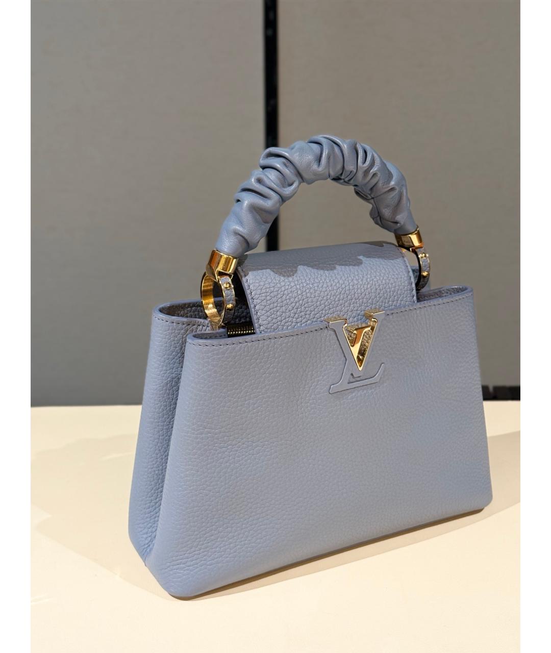 LOUIS VUITTON Голубая кожаная сумка с короткими ручками, фото 4