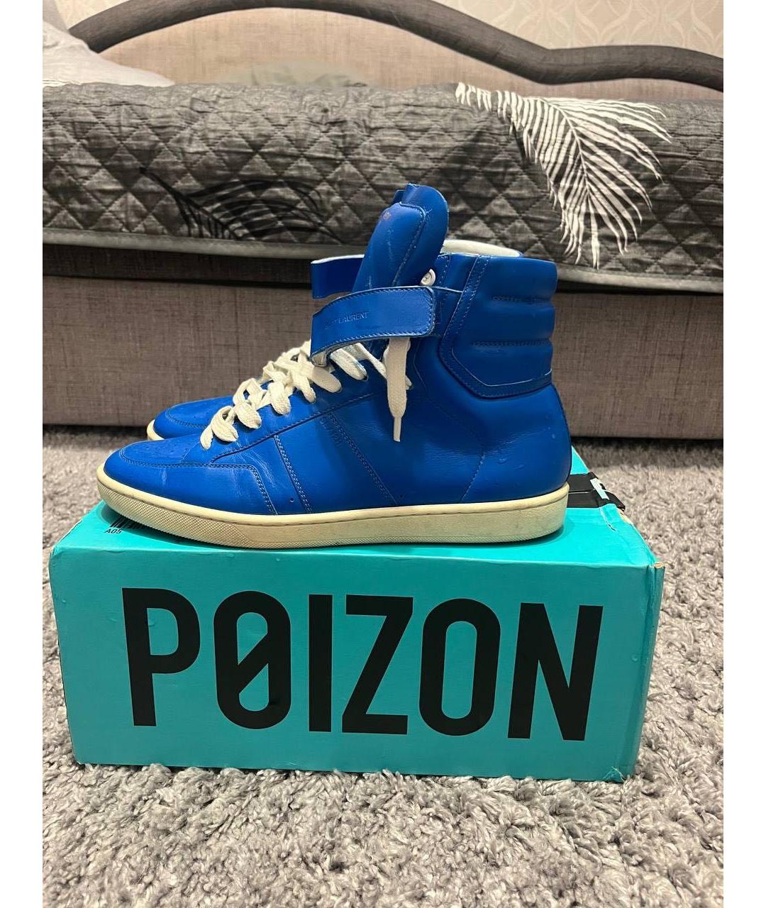 SAINT LAURENT Синие кожаные высокие кроссовки / кеды, фото 4