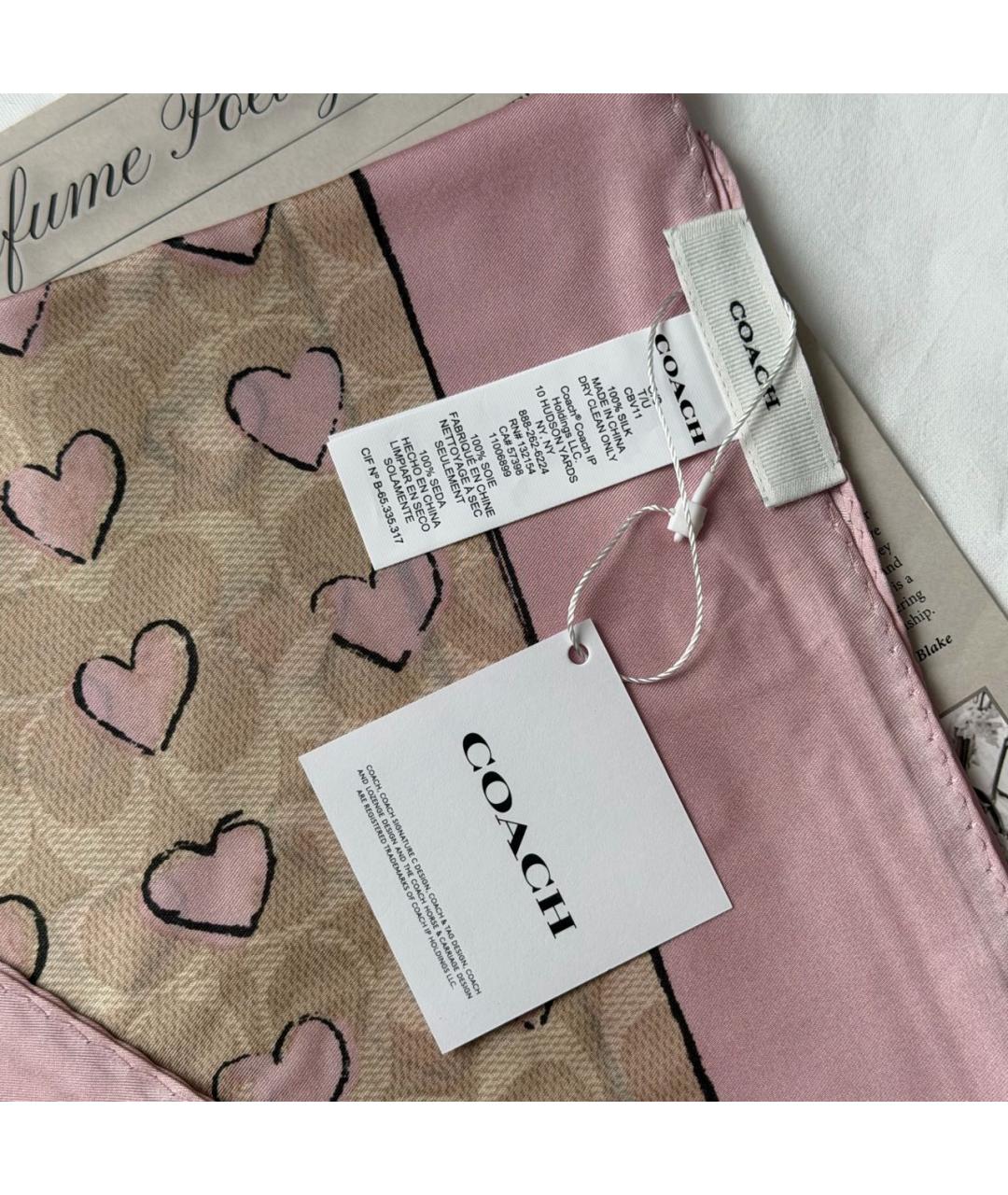 COACH Розовый шелковый платок, фото 5