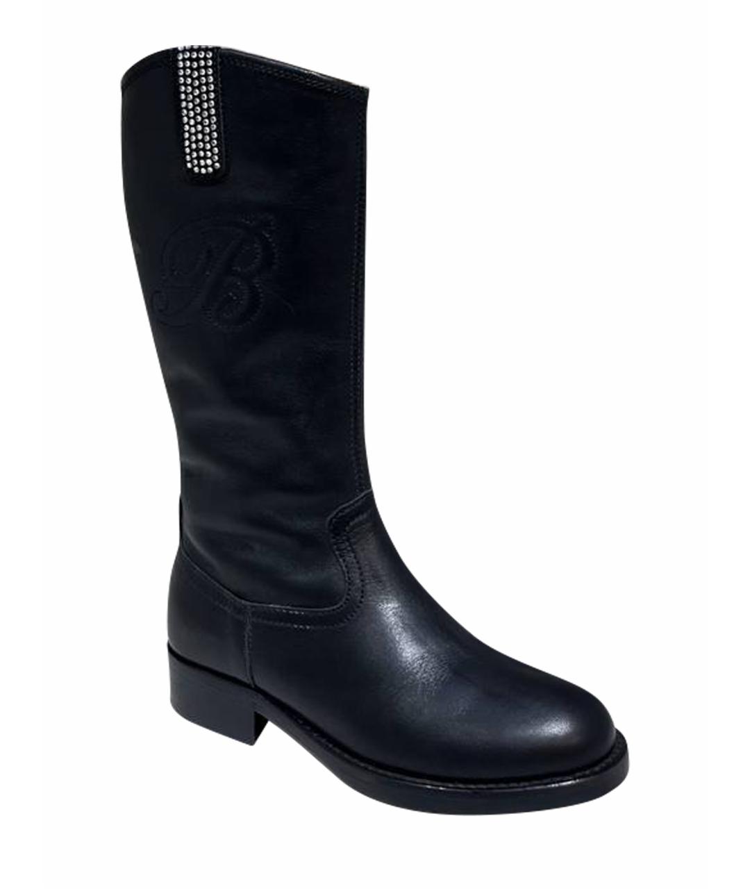 BLUMARINE Черные кожаные сапоги, фото 1